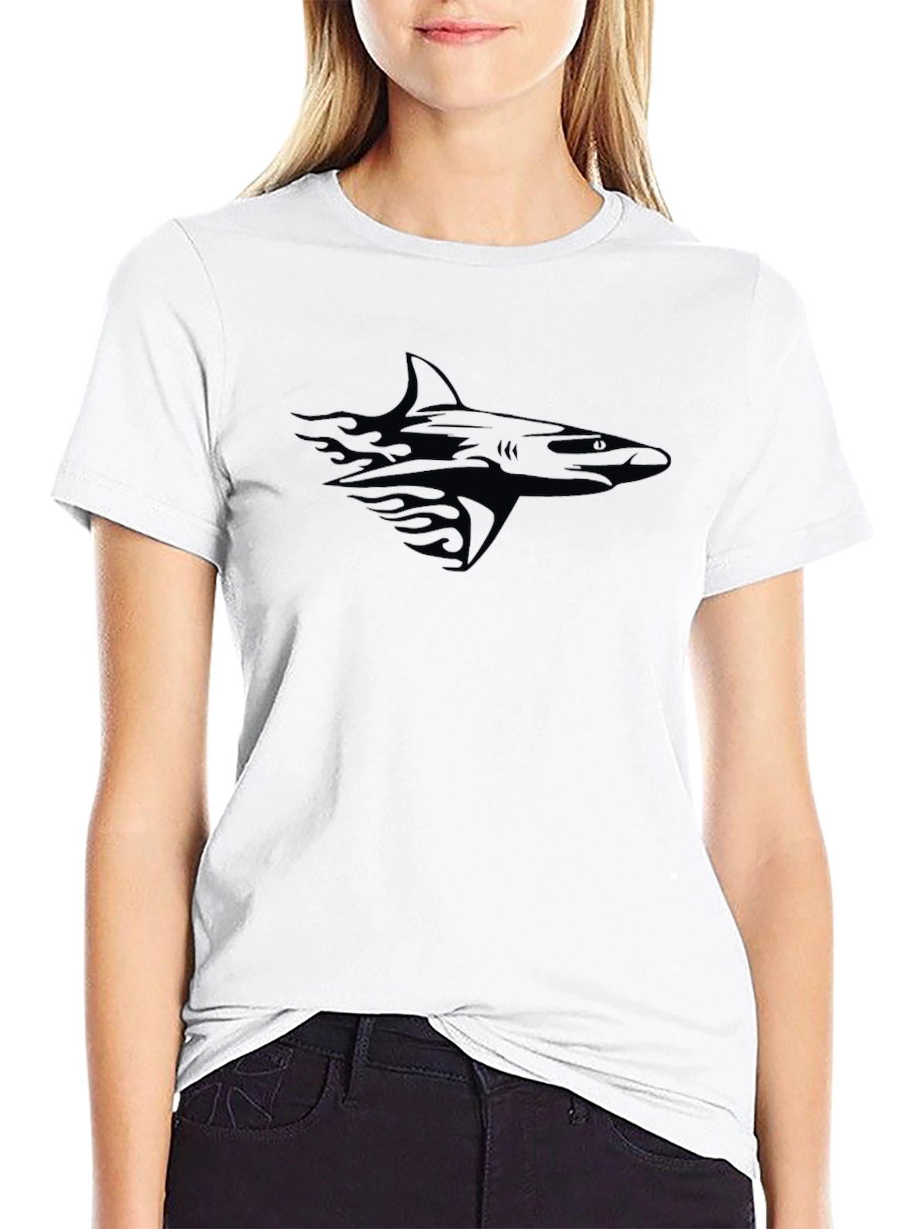 Mens Black Graphic T-Shirt - Shark Design