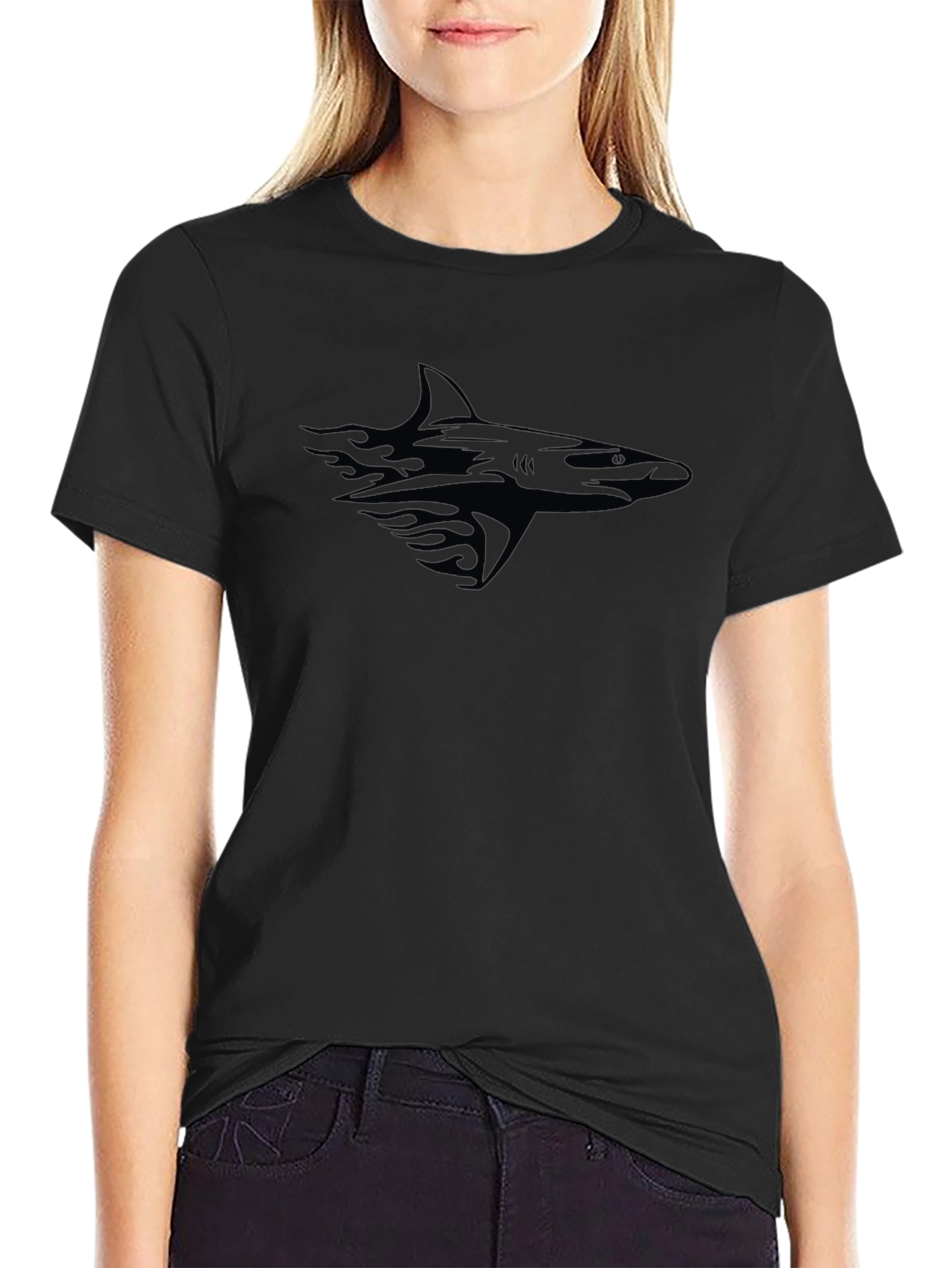Mens Black Graphic T-Shirt - Shark Design