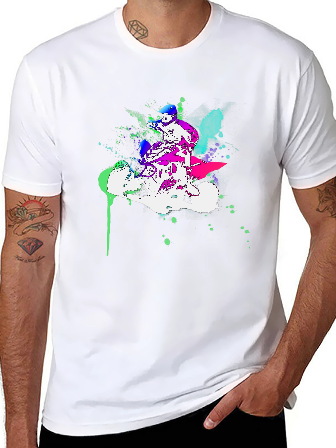 Motorcycle Graphic Tee - Stylish Ink Splatter Design
