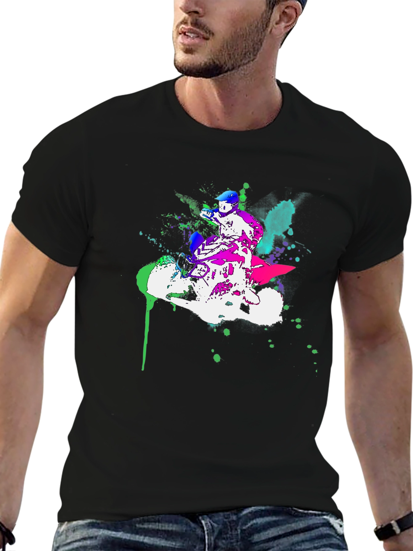 Motorcycle Graphic Tee - Stylish Ink Splatter Design