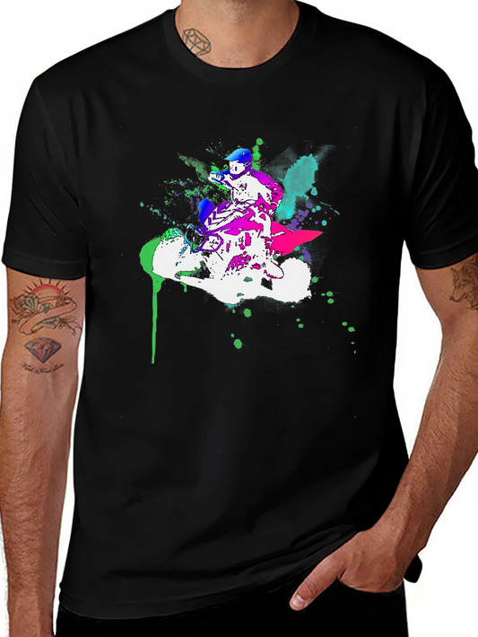 Motorcycle Graphic Tee - Stylish Ink Splatter Design