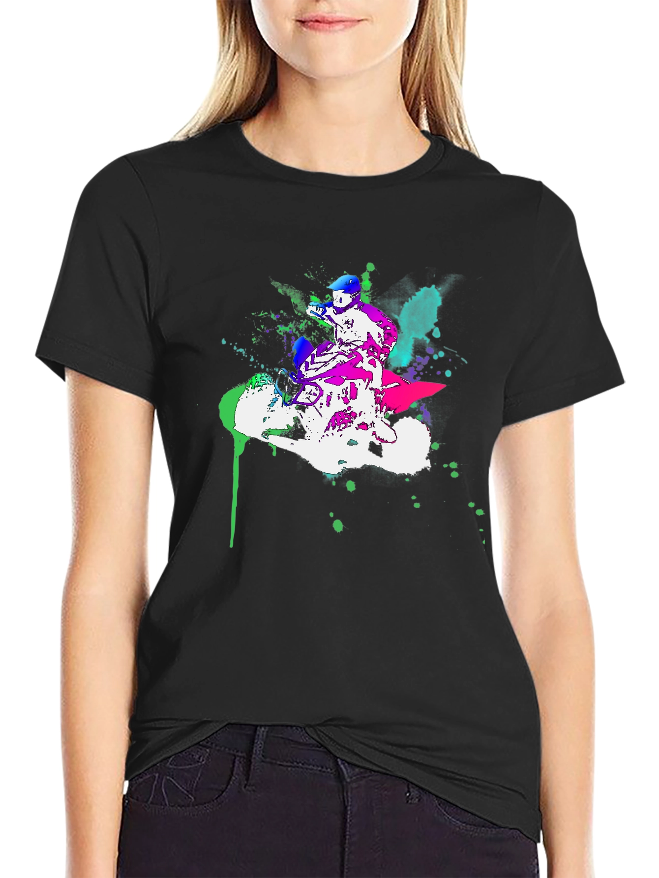 Motorcycle Graphic Tee - Stylish Ink Splatter Design