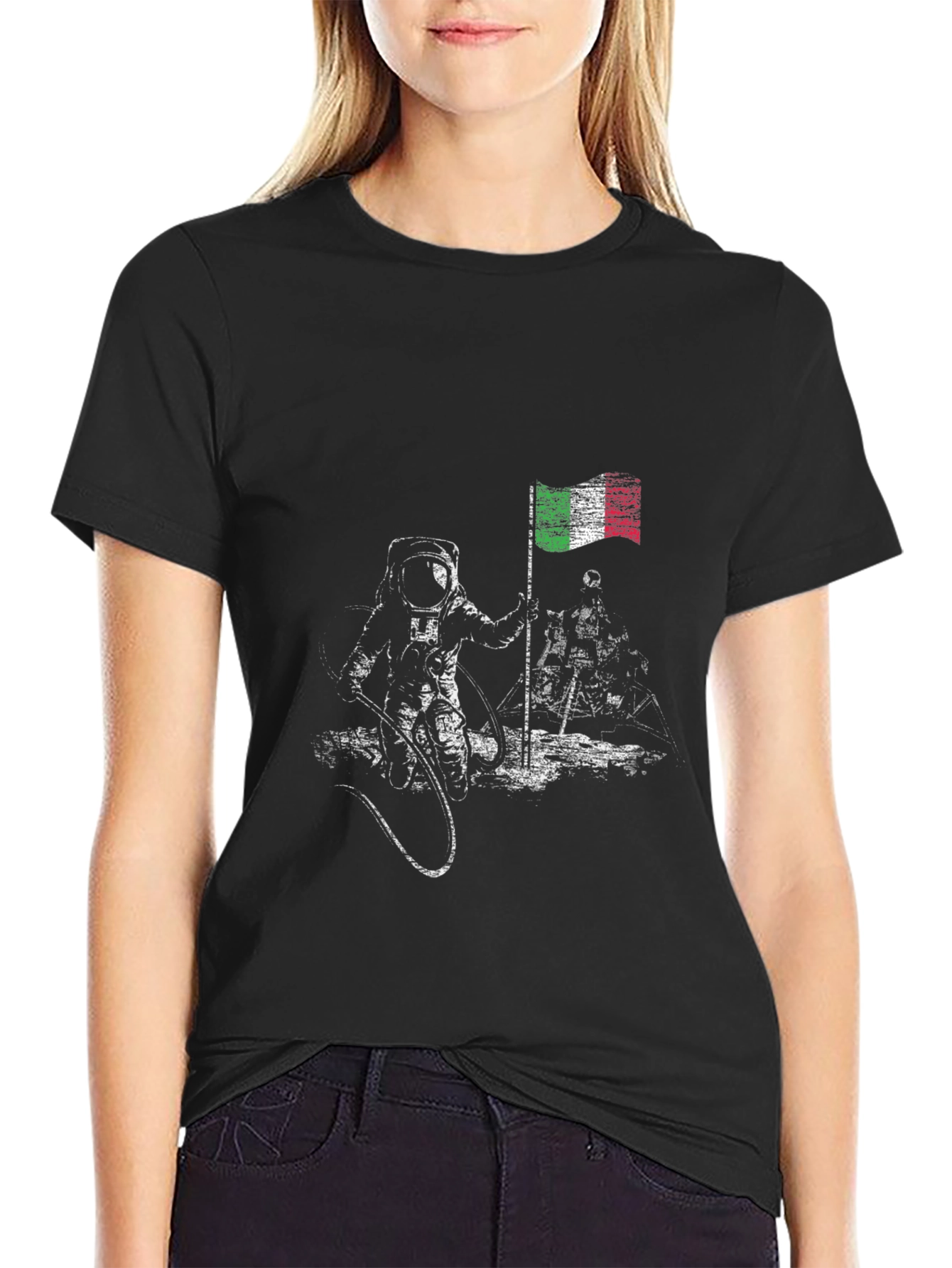 Italian Flag Astronaut Graphic Tee - Black