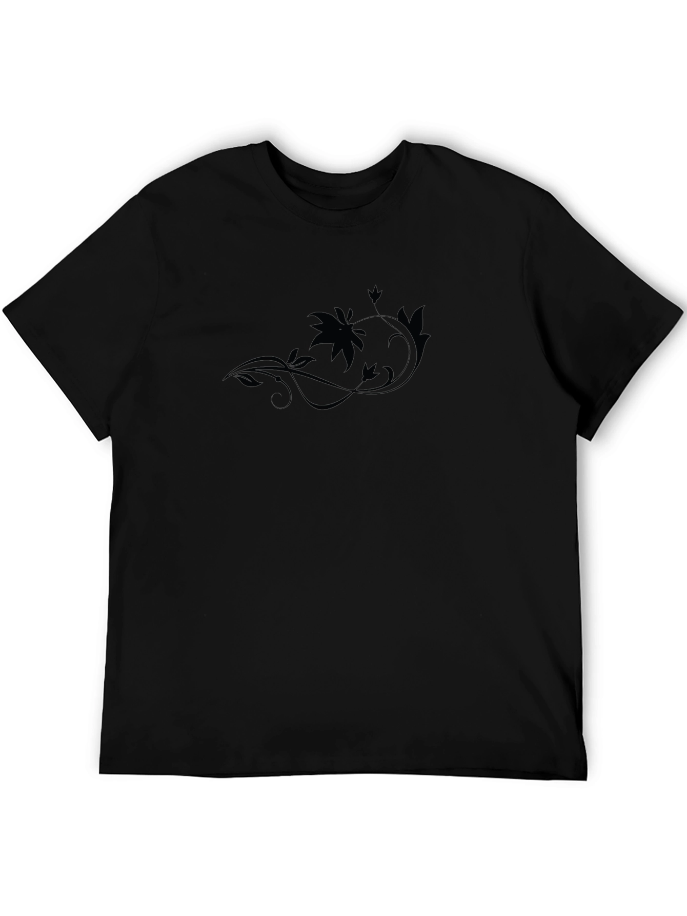 Mens Black Graphic Tee - Floral Accent