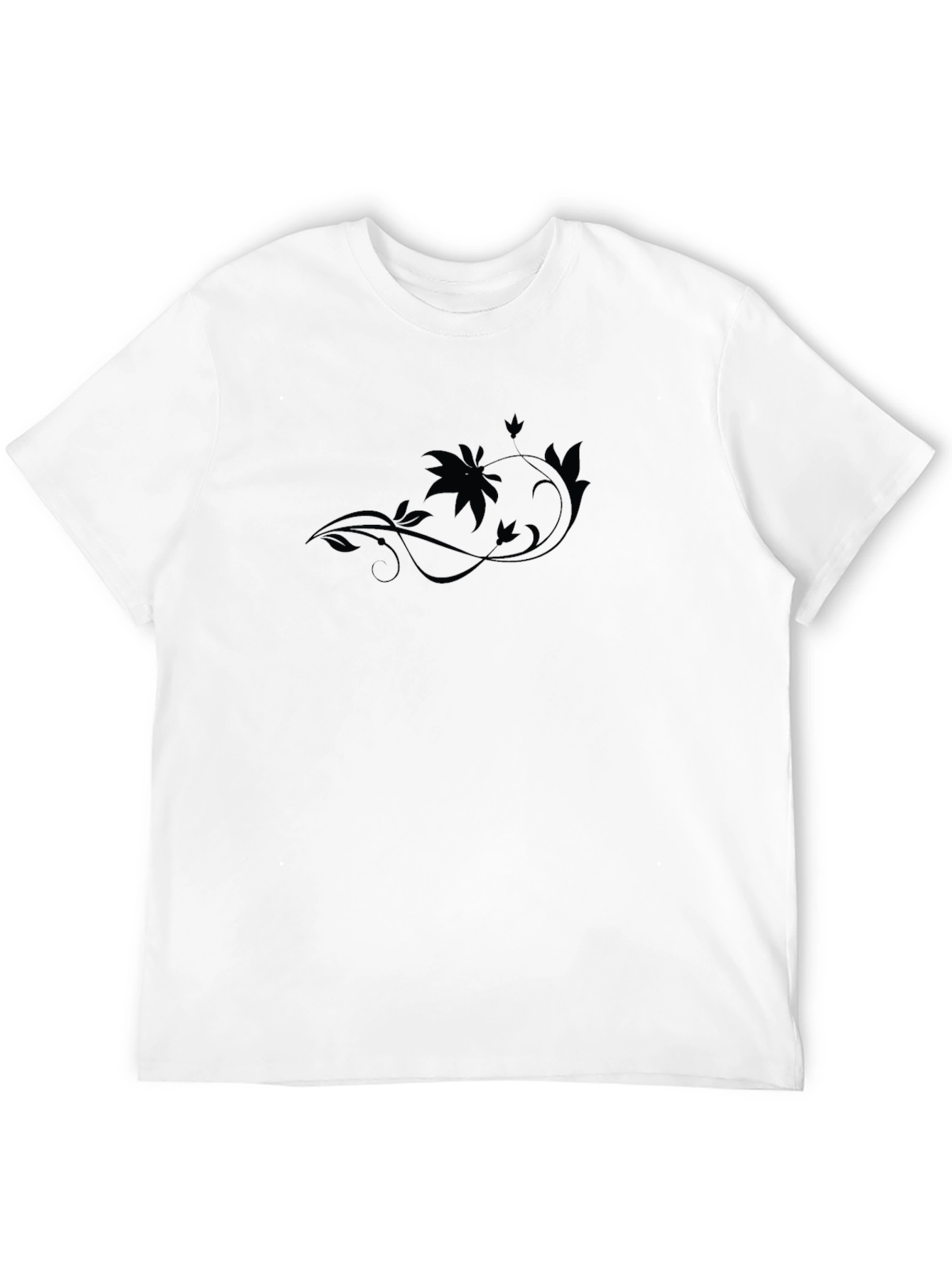Mens Black Graphic Tee - Floral Accent