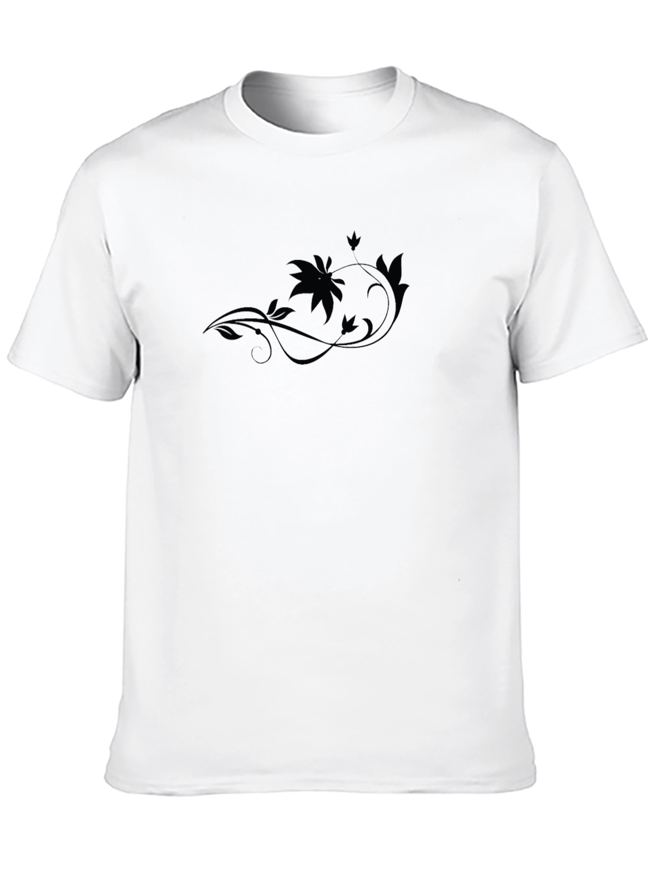 Mens Black Graphic Tee - Floral Accent