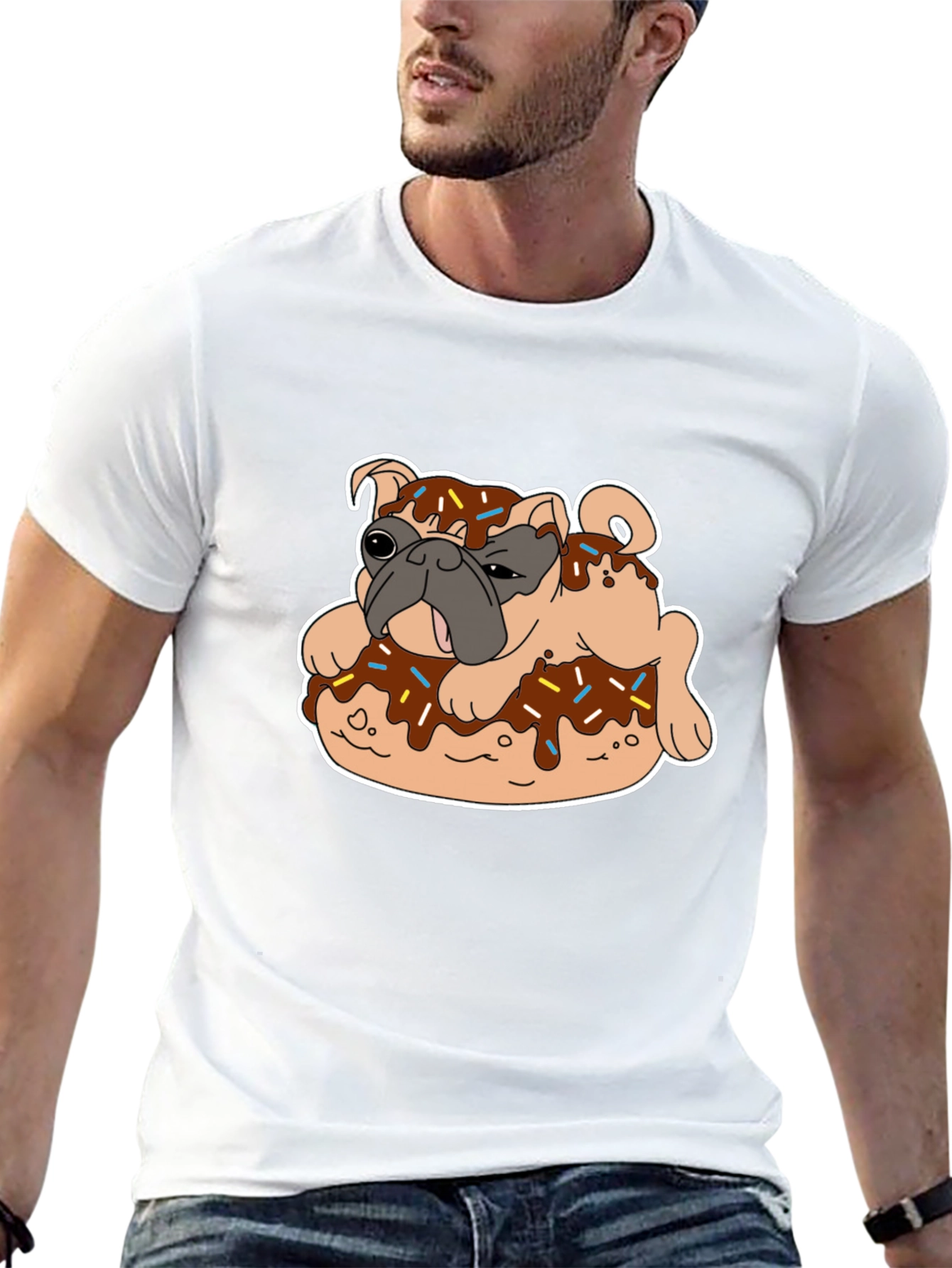 Pug on Donut Graphic Tee - Black T-Shirt