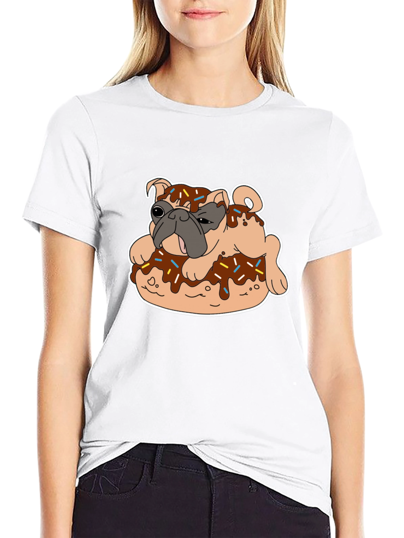 Pug on Donut Graphic Tee - Black T-Shirt