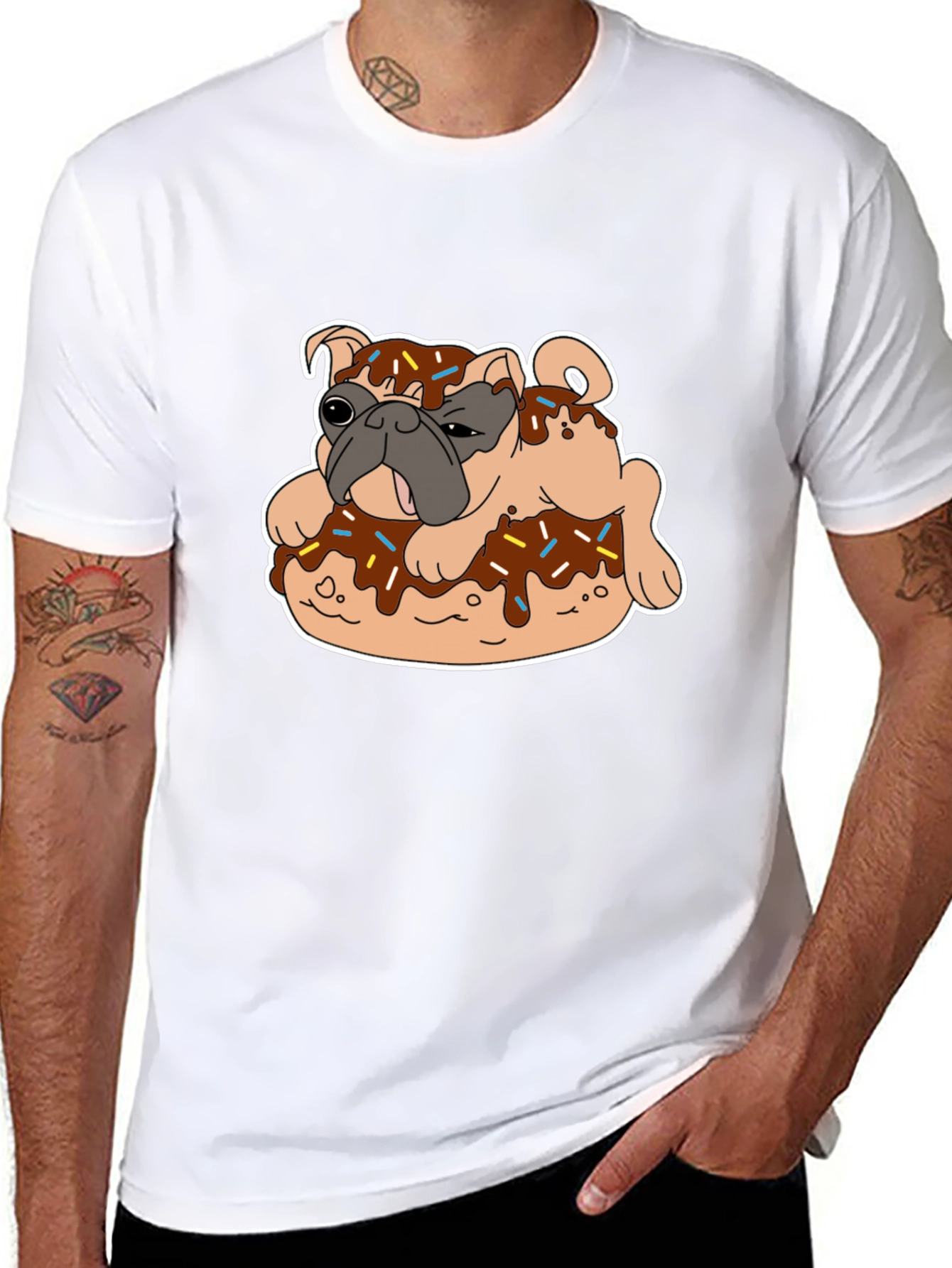 Pug on Donut Graphic Tee - Black T-Shirt