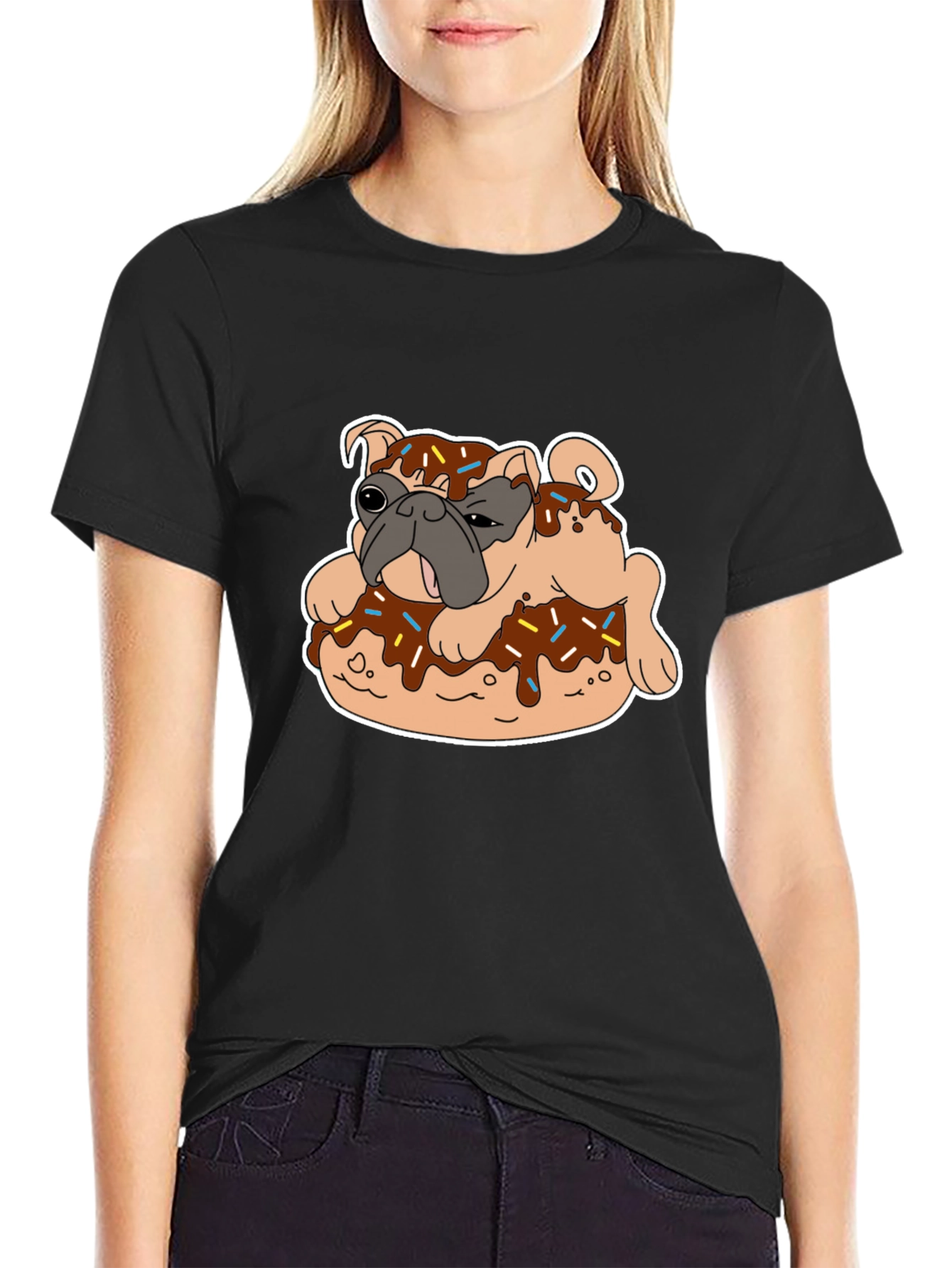 Pug on Donut Graphic Tee - Black T-Shirt