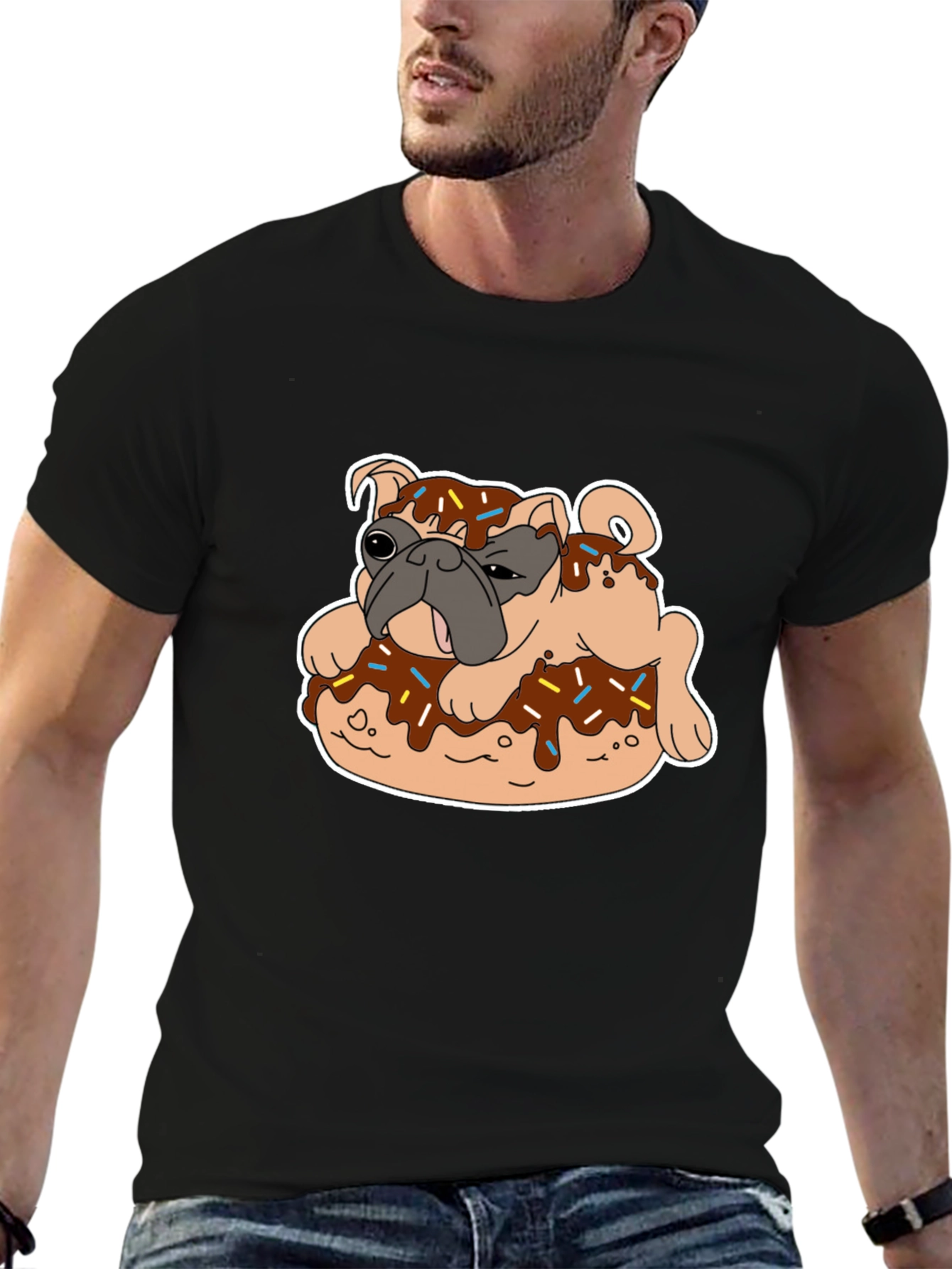 Pug on Donut Graphic Tee - Black T-Shirt