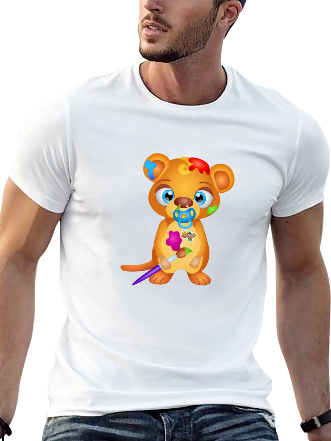 Cartoon Bear Artist Graphic Tee
