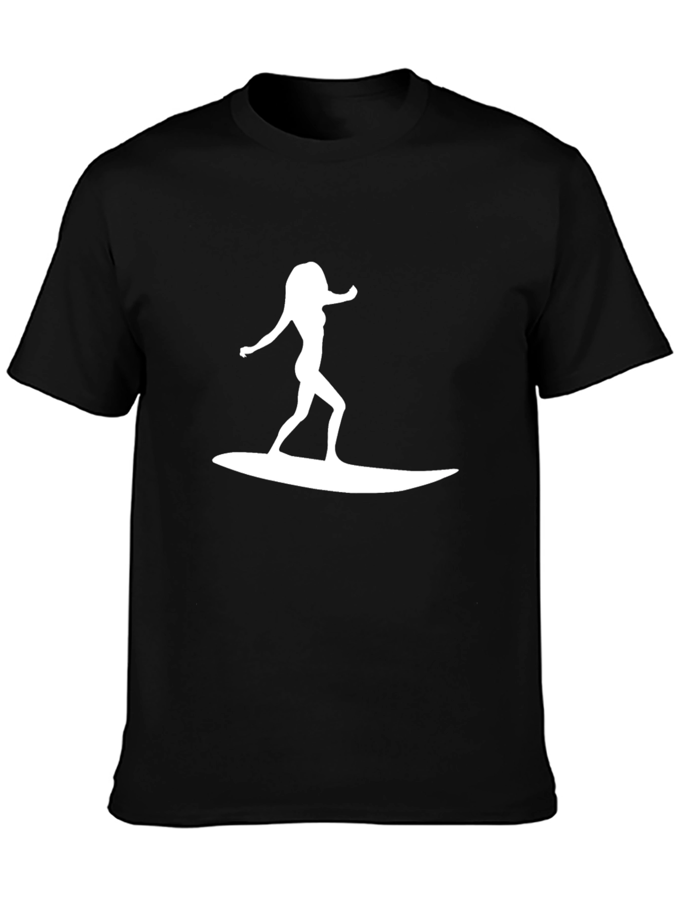 Surfer Girl Tee - Black Cotton Graphic T-Shirt