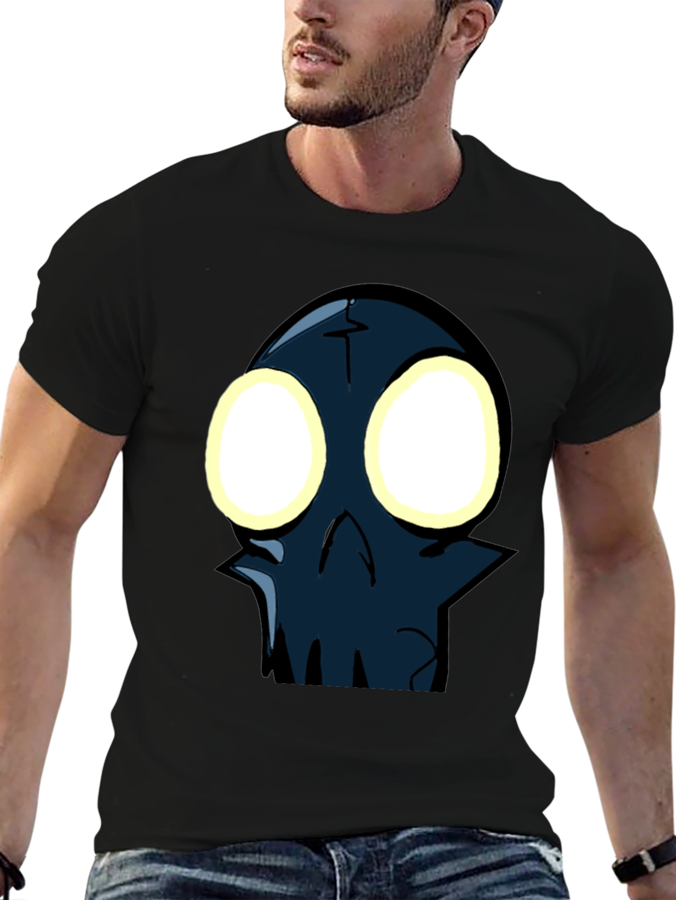 Glow-Eyed Skull Graphic T-Shirt - Black