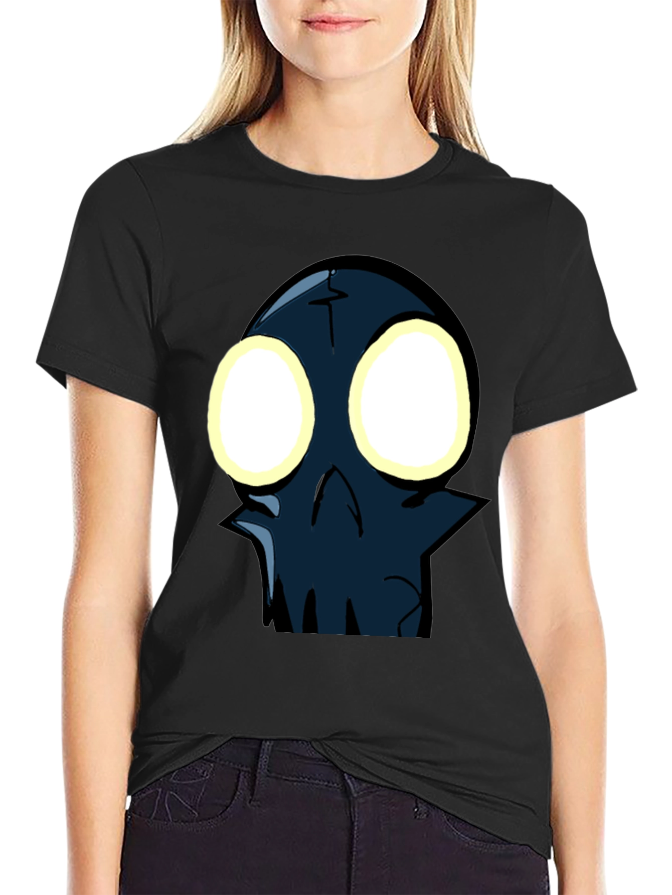 Glow-Eyed Skull Graphic T-Shirt - Black