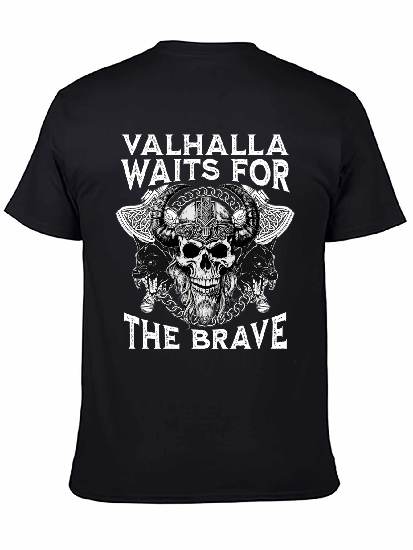 Valhalla Waits for The Brave Viking Skull T-Shirt