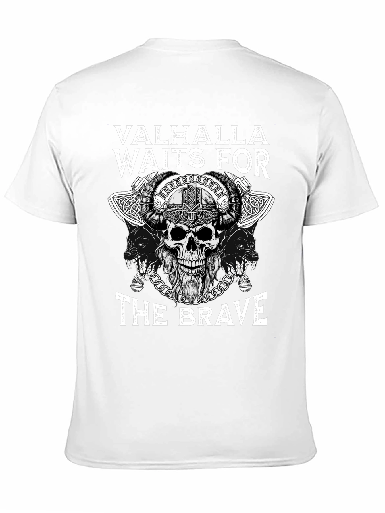 Valhalla Waits for The Brave Viking Skull T-Shirt