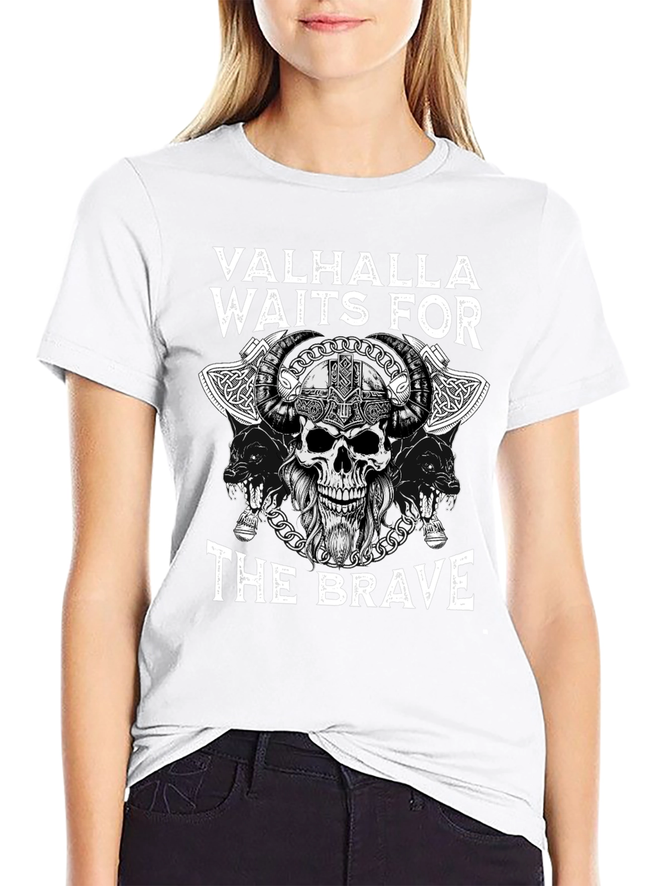 Valhalla Waits for The Brave Viking Skull T-Shirt