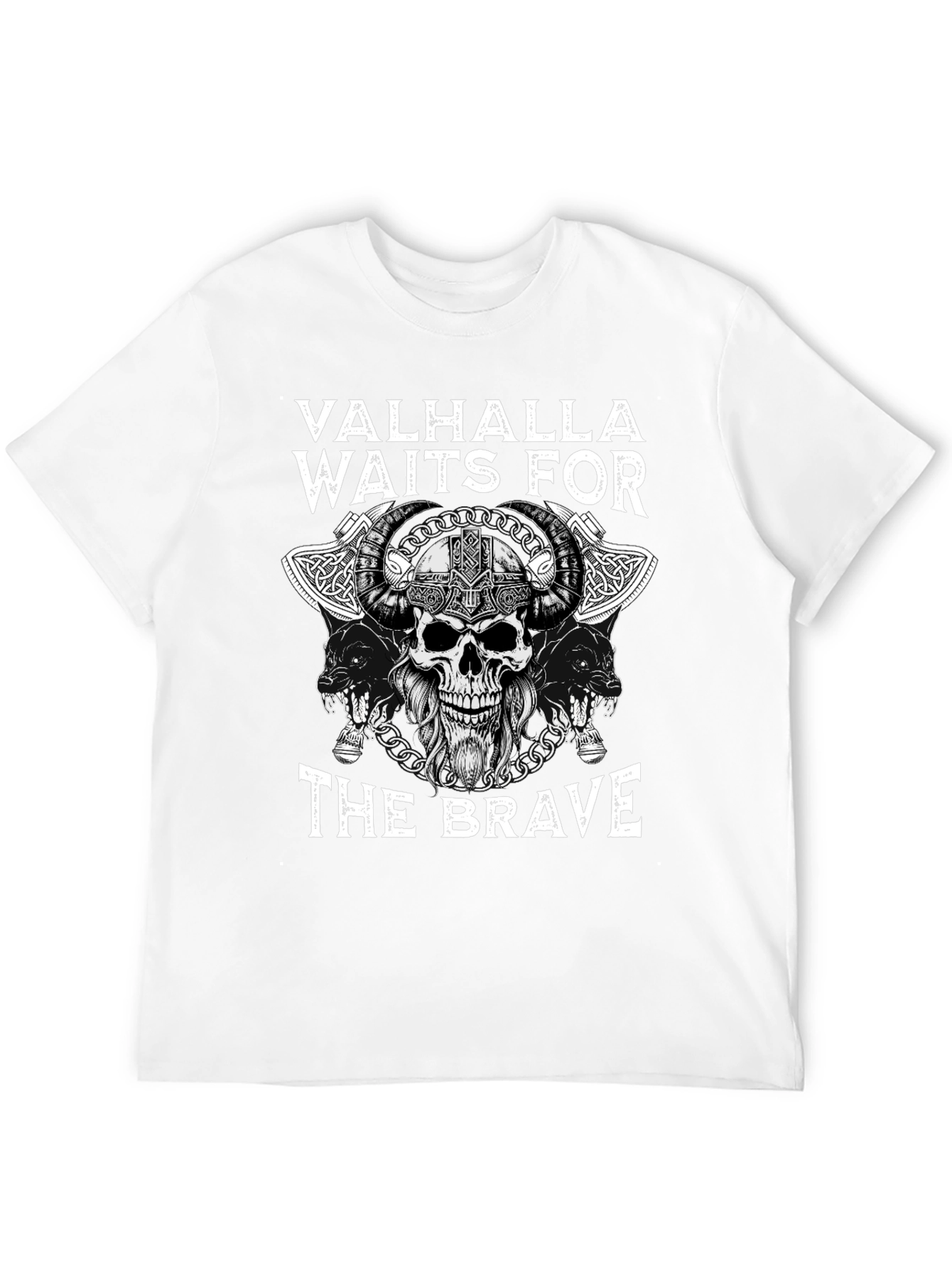 Valhalla Waits for The Brave Viking Skull T-Shirt