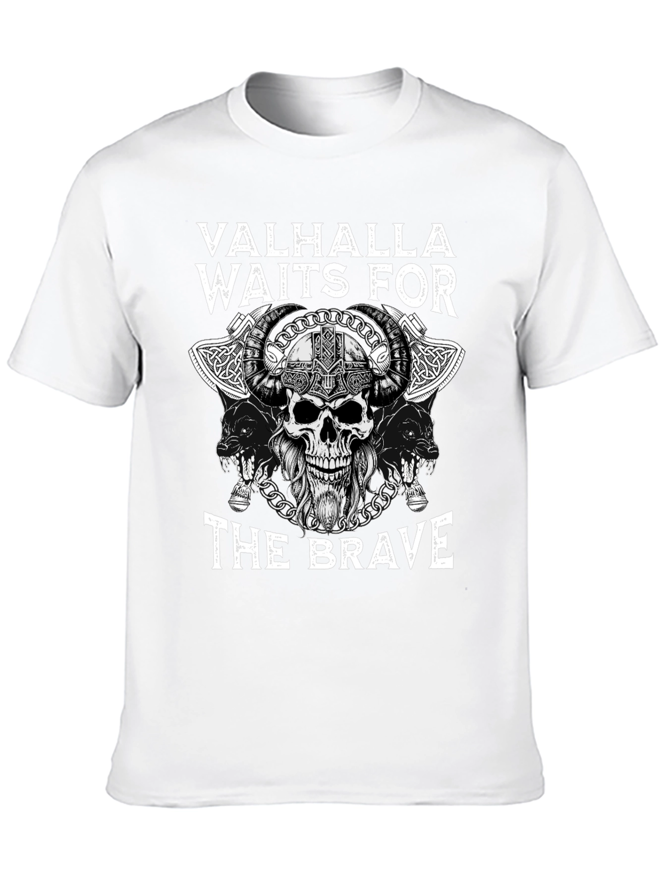 Valhalla Waits for The Brave Viking Skull T-Shirt