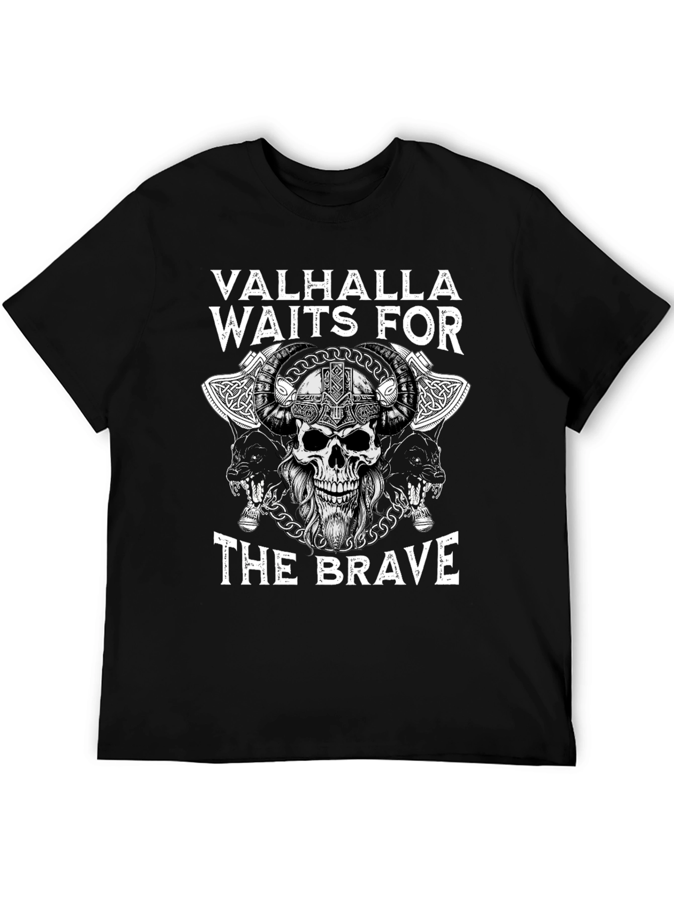 Valhalla Waits for The Brave Viking Skull T-Shirt