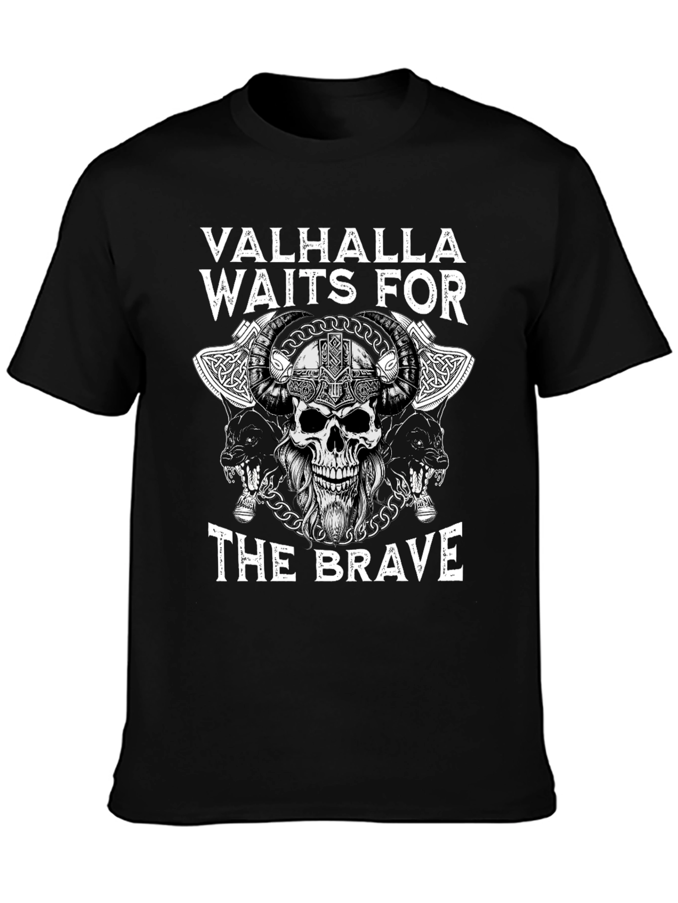 Valhalla Waits for The Brave Viking Skull T-Shirt