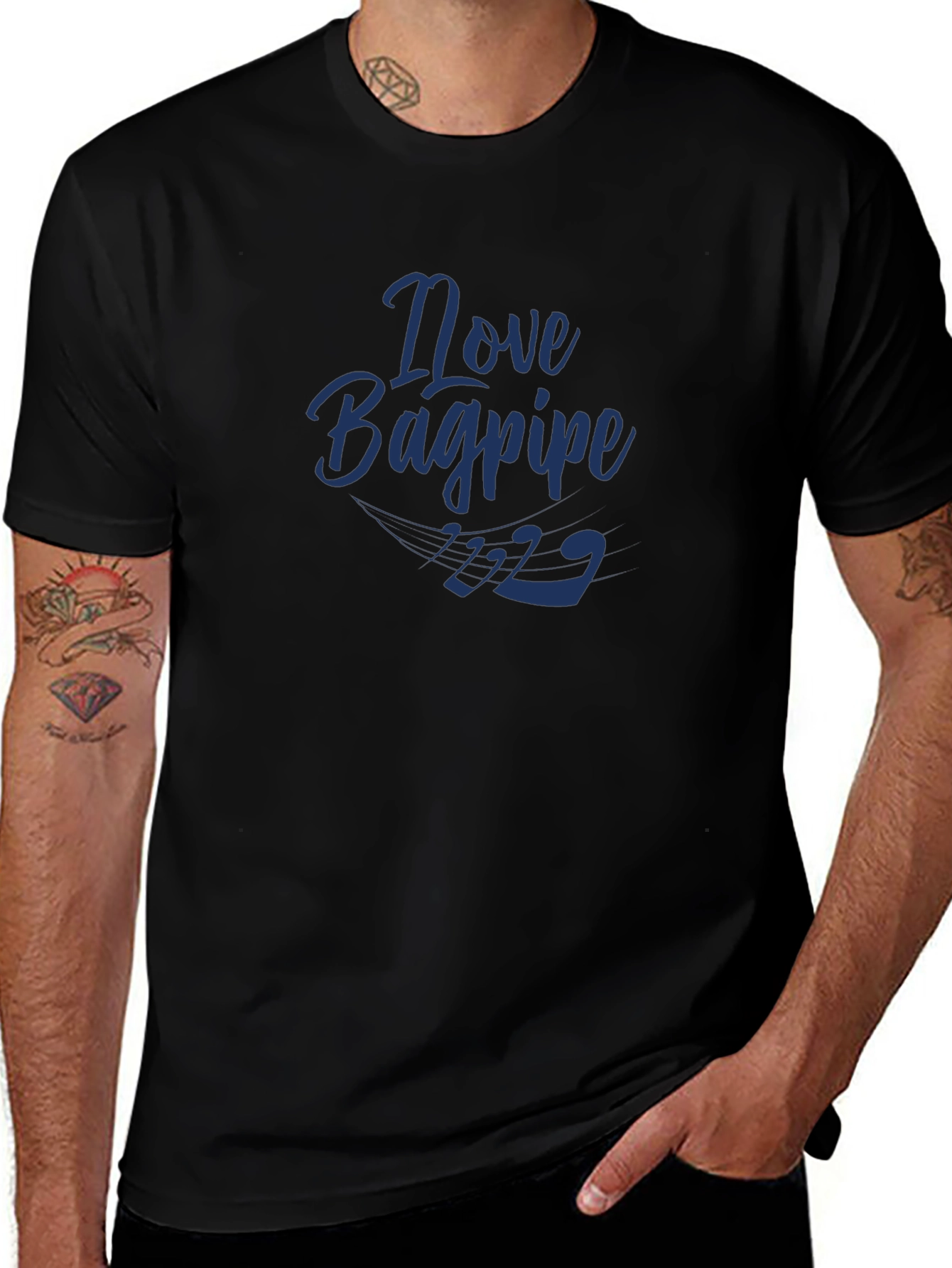 Novelty Bagpipe Graphic Tee - Black