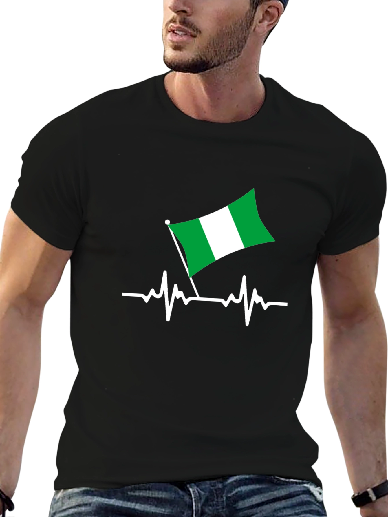 Nigeria Flag Heartbeat Graphic Tee