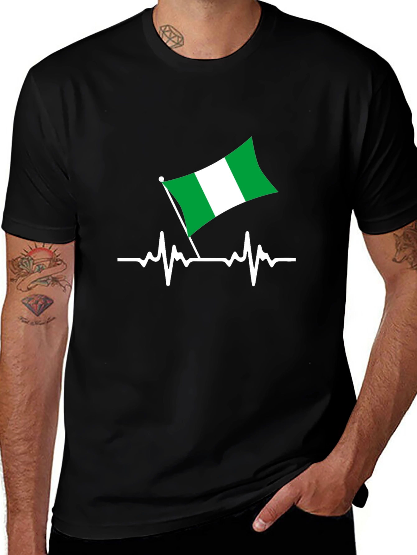 Nigeria Flag Heartbeat Graphic Tee