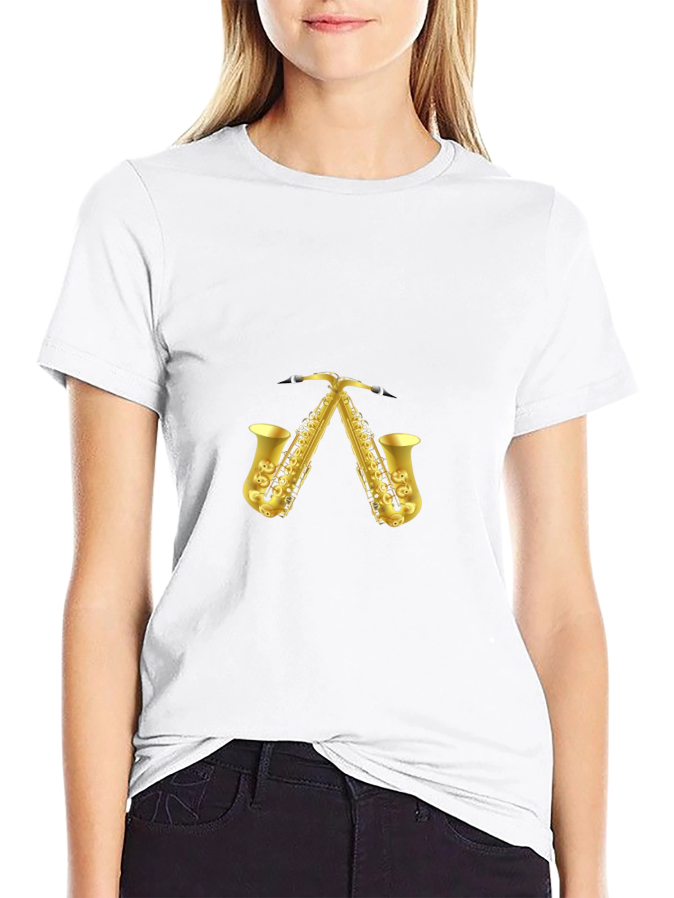 Saxophone Pattern Black T-Shirt