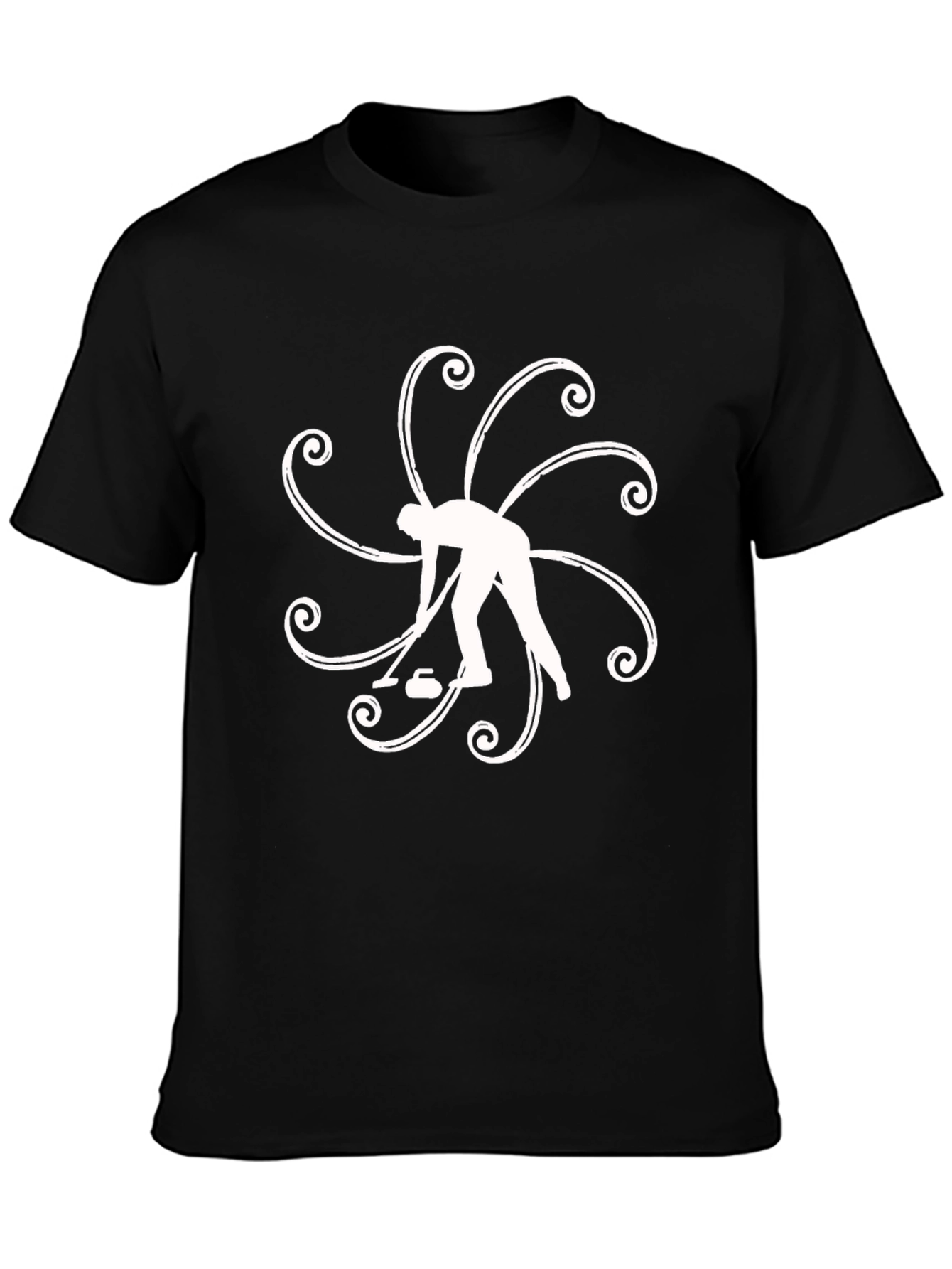 Curling Sport Black T-Shirt Graphic Design