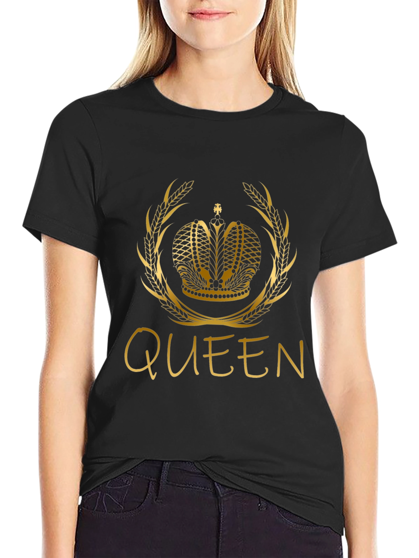 Queen Crown Graphic Tee - Gold Print