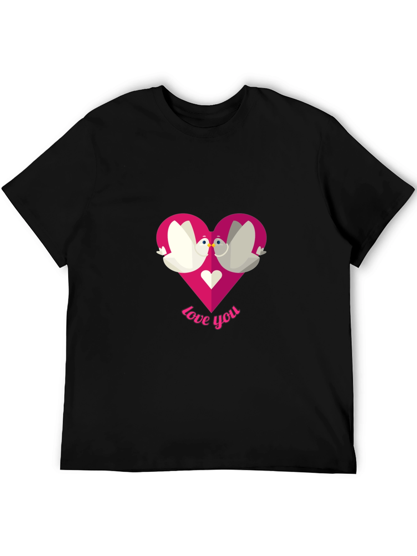 Love You Doves Heart Graphic Tee - Black T-Shirt