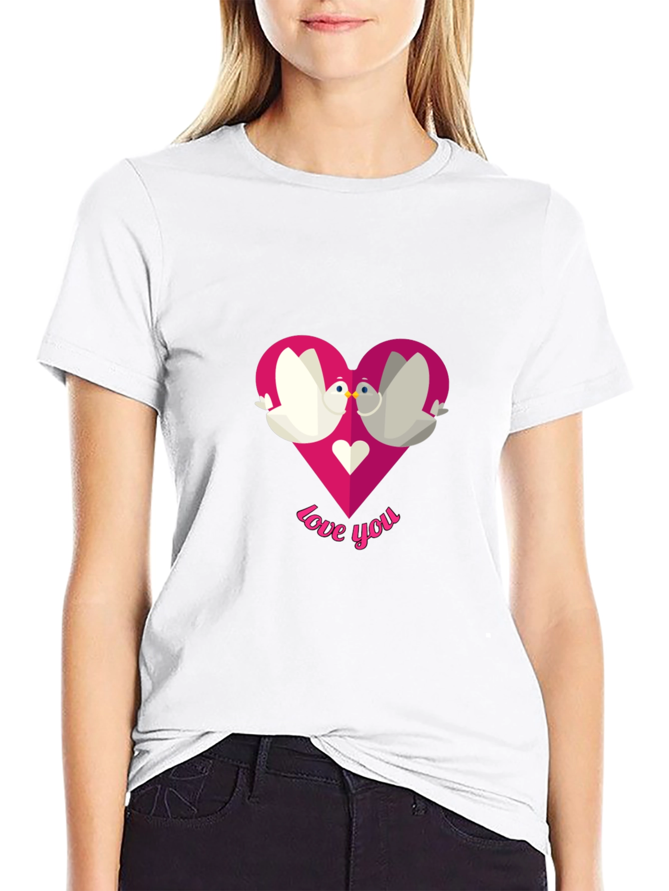 Love You Doves Heart Graphic Tee - Black T-Shirt