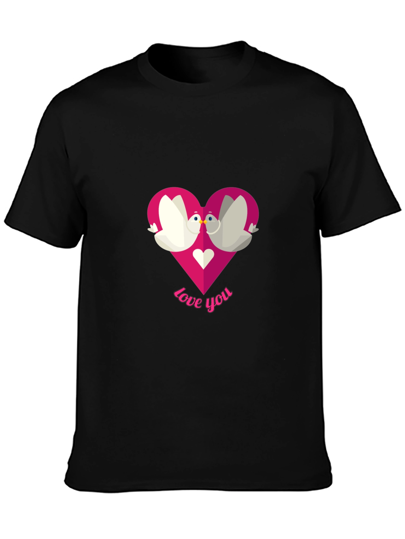 Love You Doves Heart Graphic Tee - Black T-Shirt