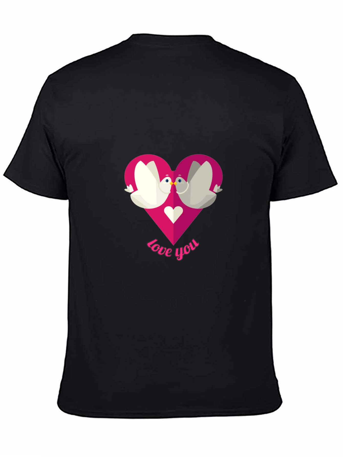 Love You Doves Heart Graphic Tee - Black T-Shirt