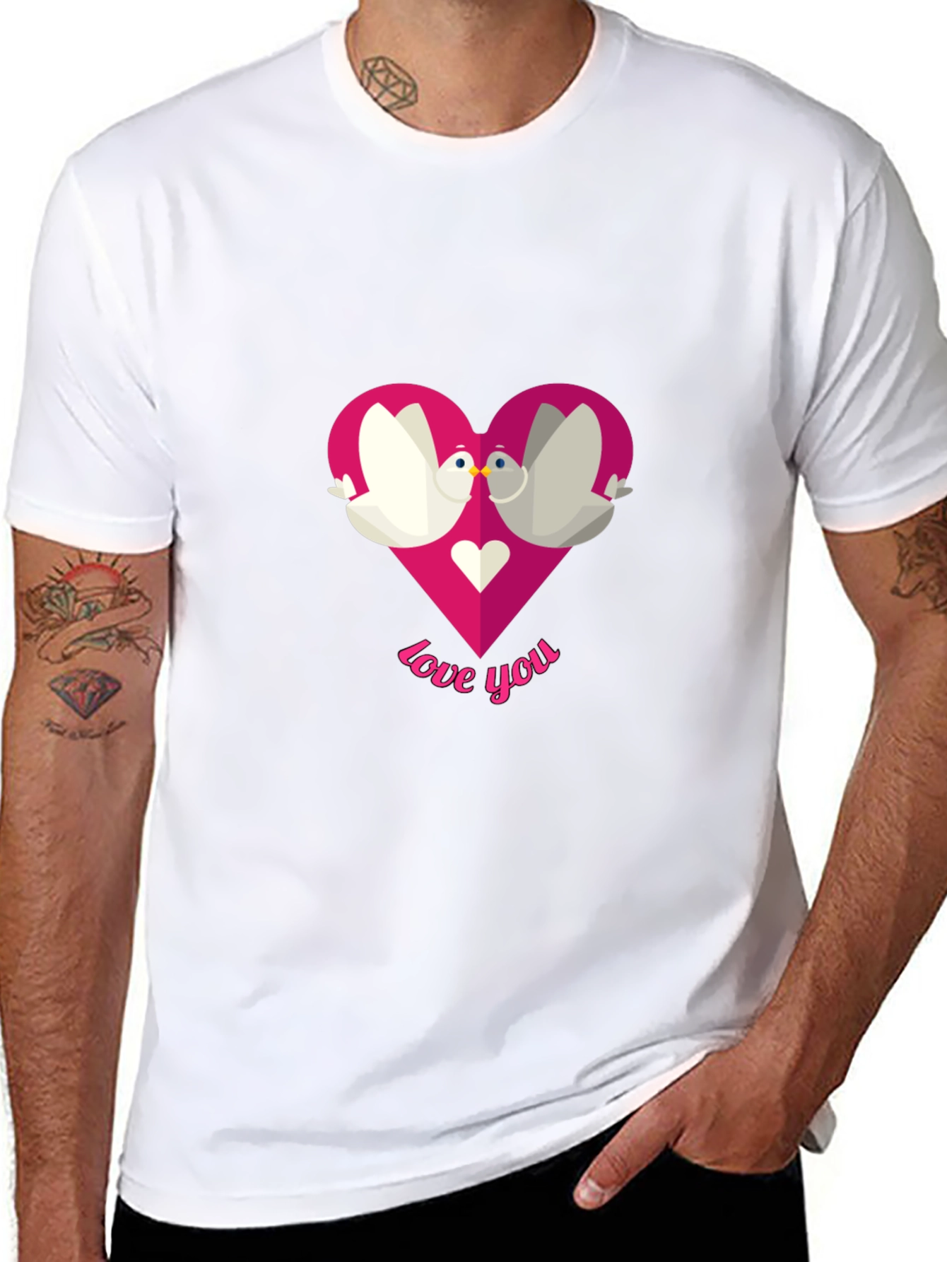Love You Doves Heart Graphic Tee - Black T-Shirt