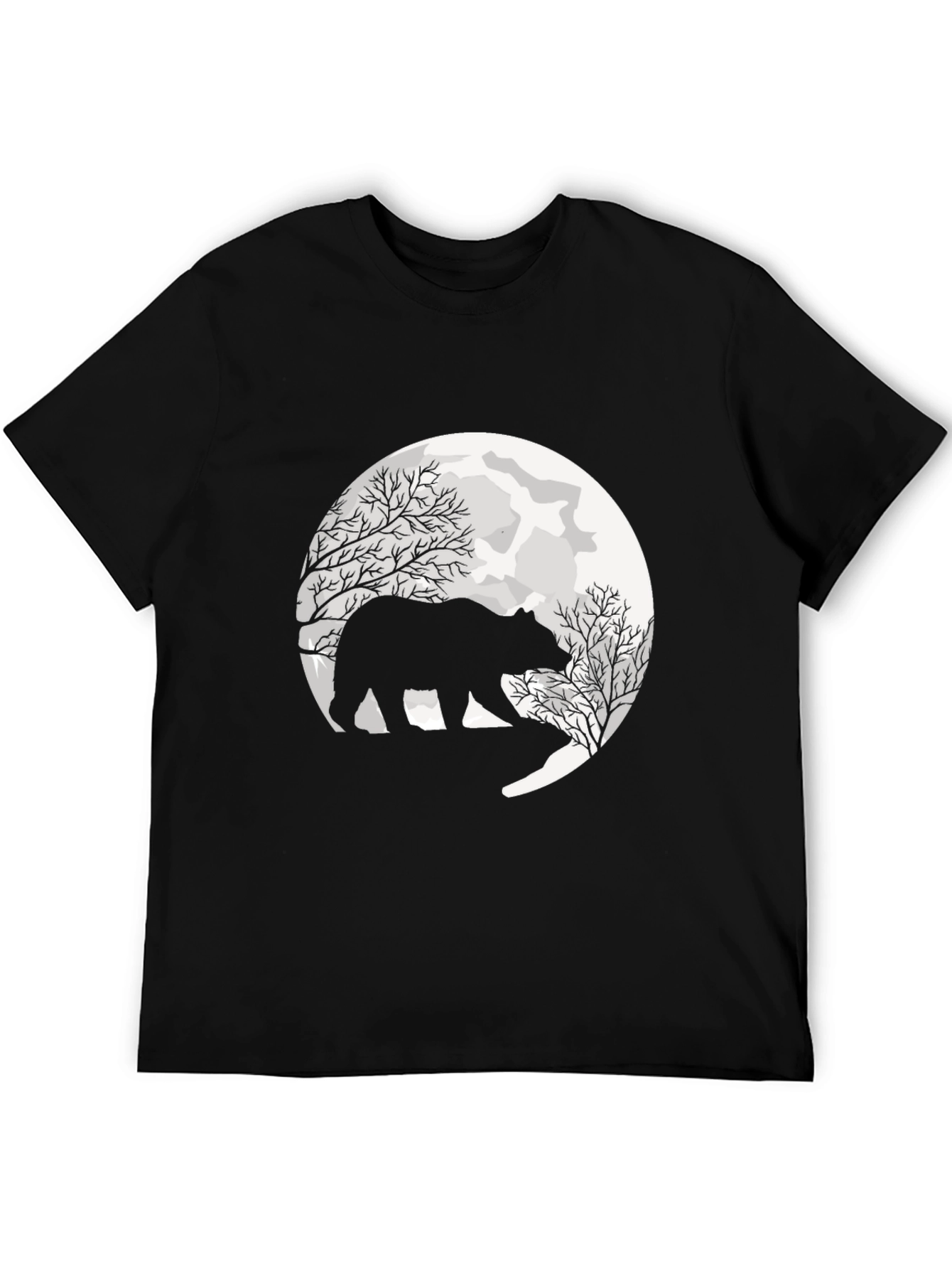 Bear Silhouette Moon Graphic Tee - Black