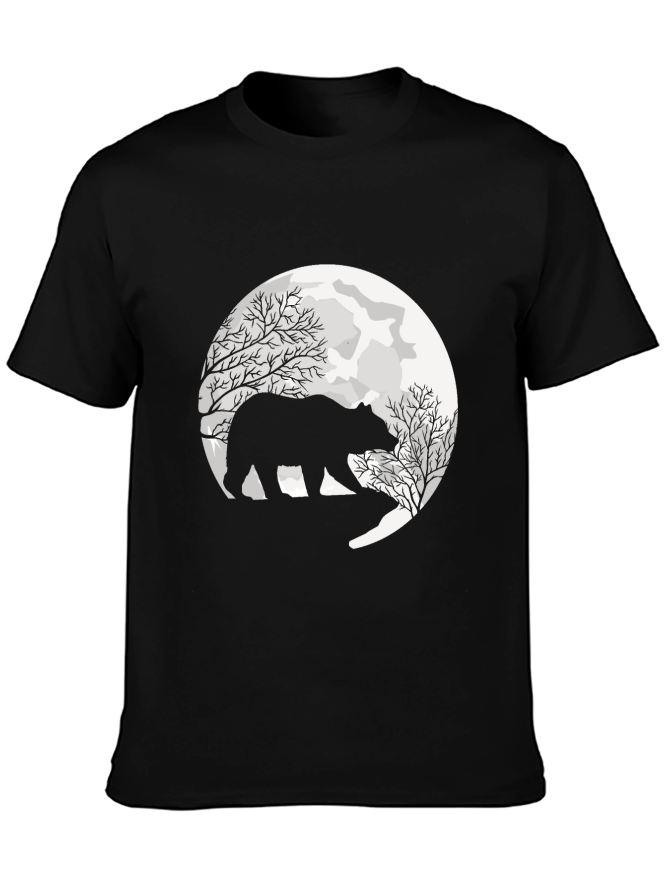 Bear Silhouette Moon Graphic Tee - Black