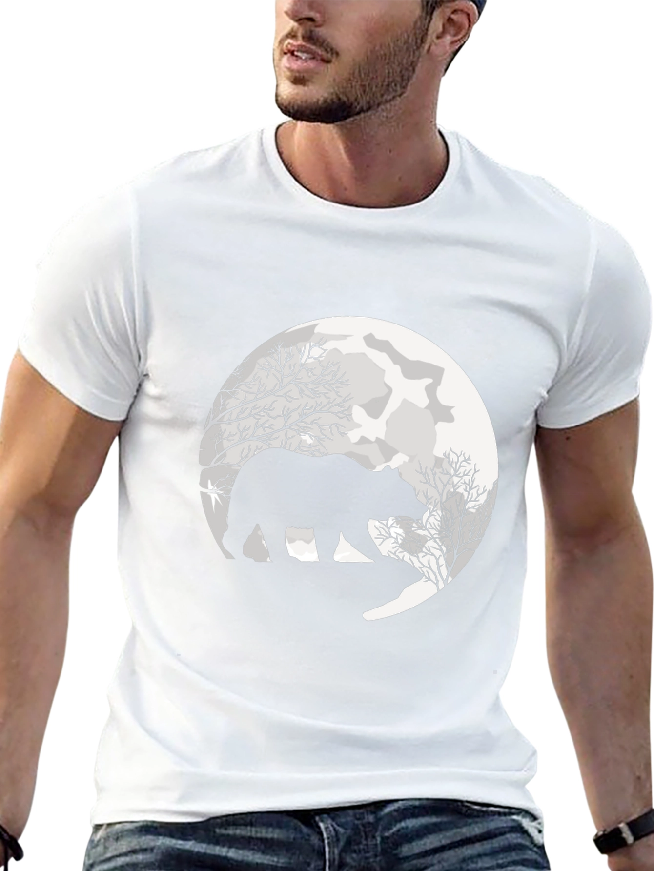 Bear Silhouette Moon Graphic Tee - Black