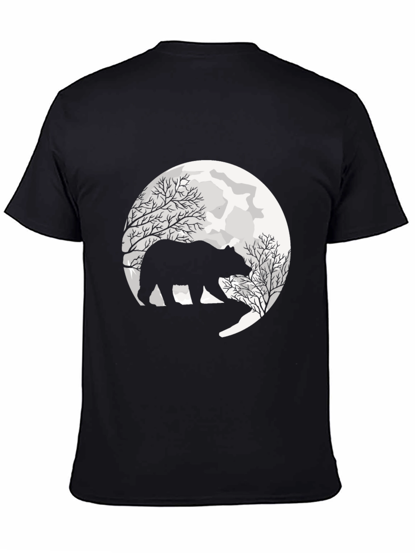 Bear Silhouette Moon Graphic Tee - Black