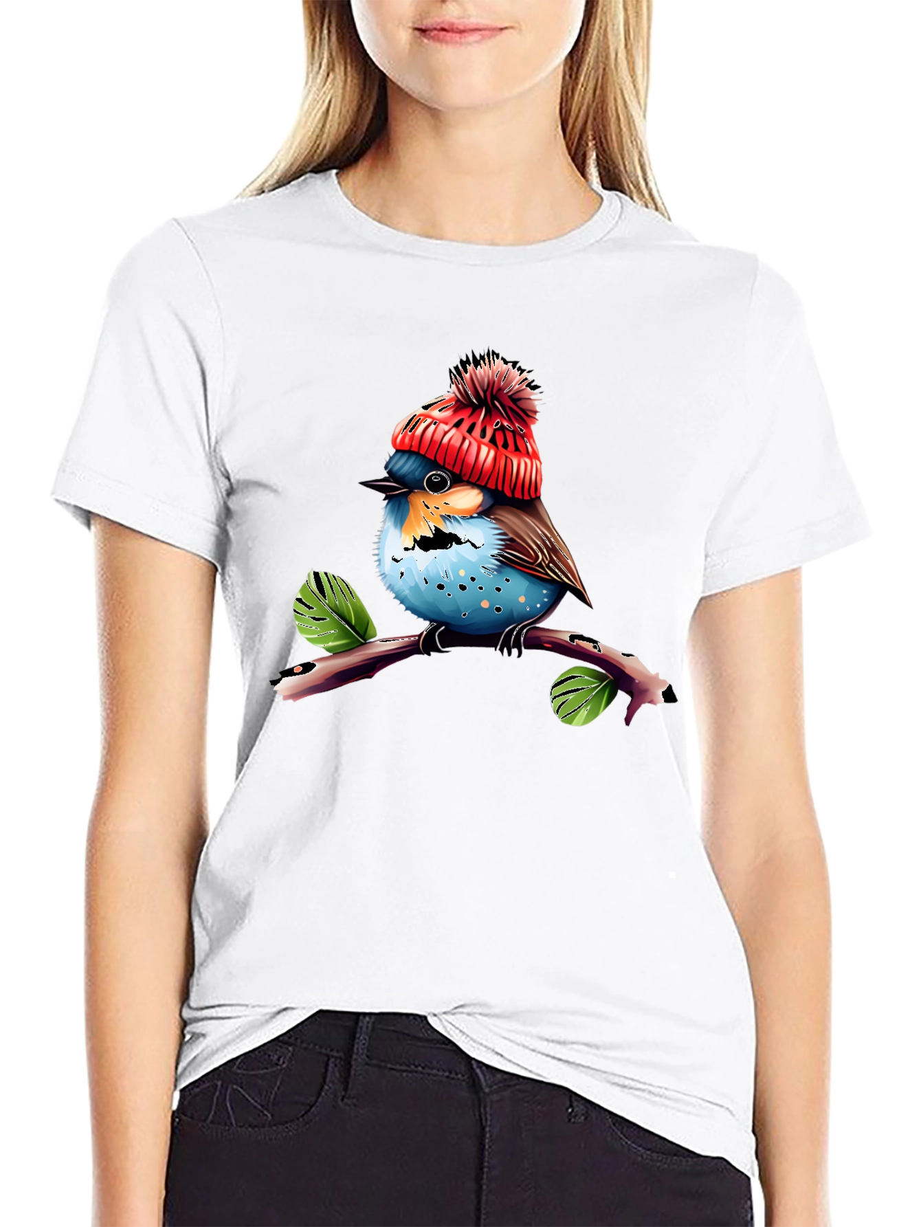 Cute Bird in Hat T-Shirt - Unique Graphic Tee