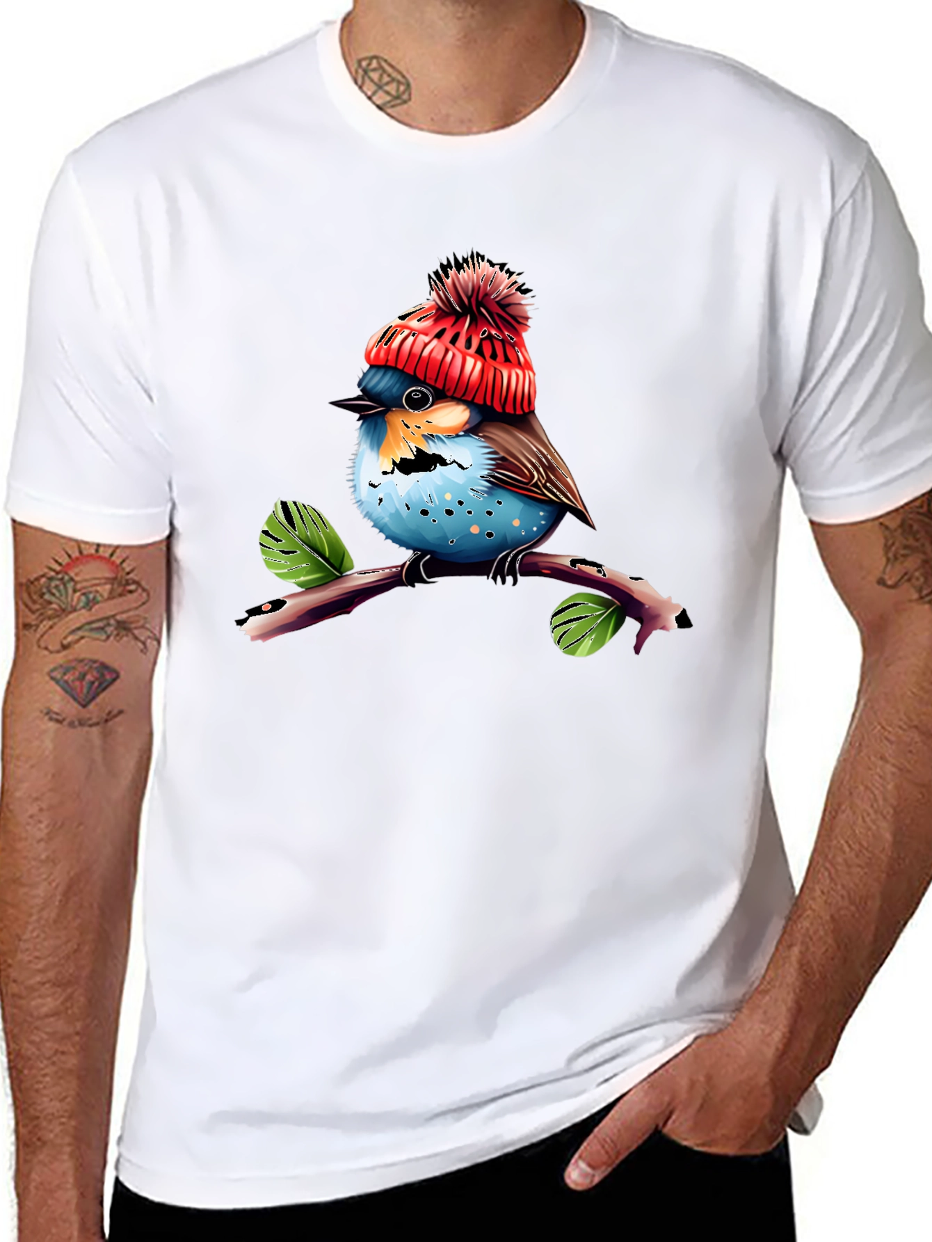 Cute Bird in Hat T-Shirt - Unique Graphic Tee
