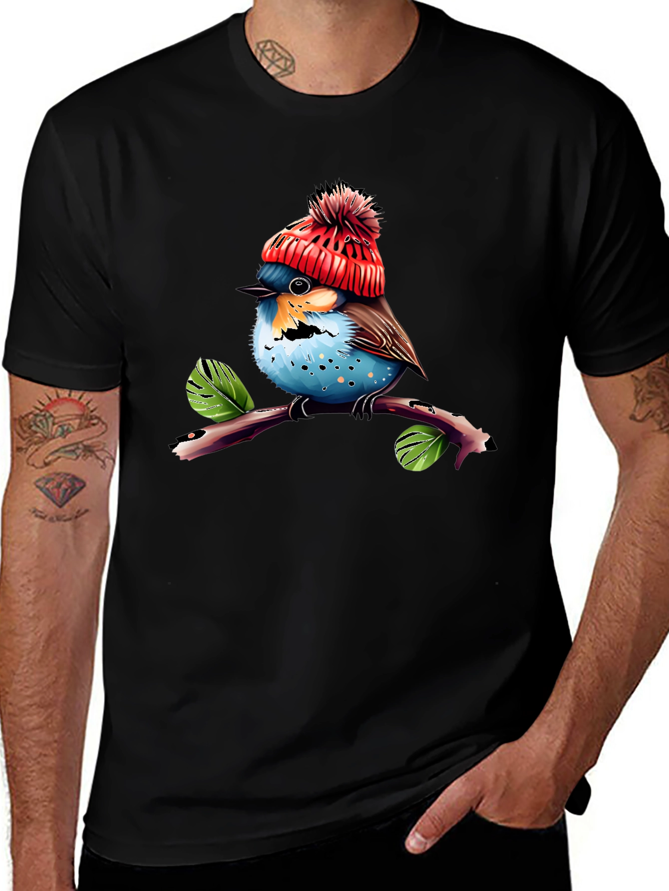 Cute Bird in Hat T-Shirt - Unique Graphic Tee