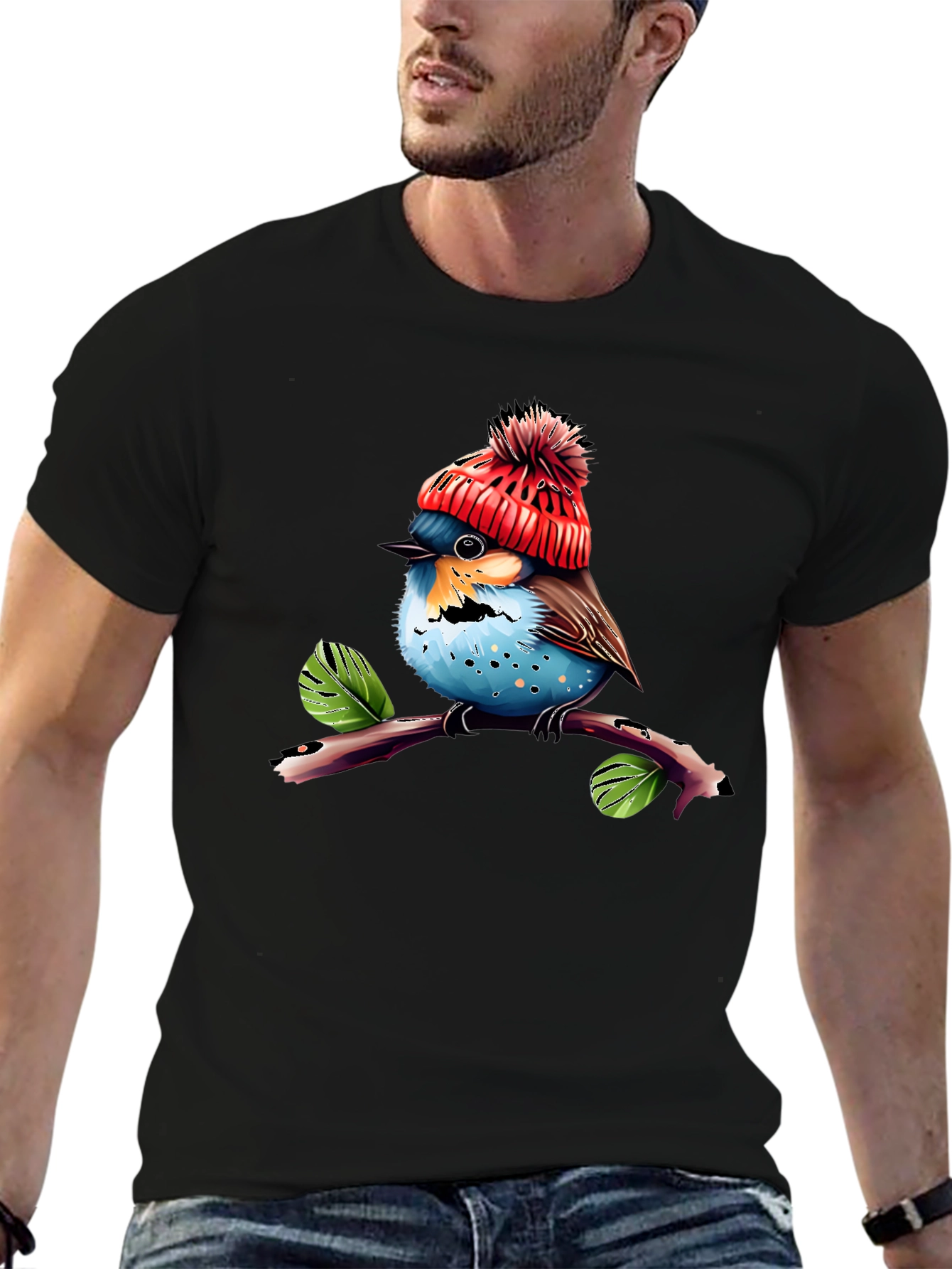 Cute Bird in Hat T-Shirt - Unique Graphic Tee