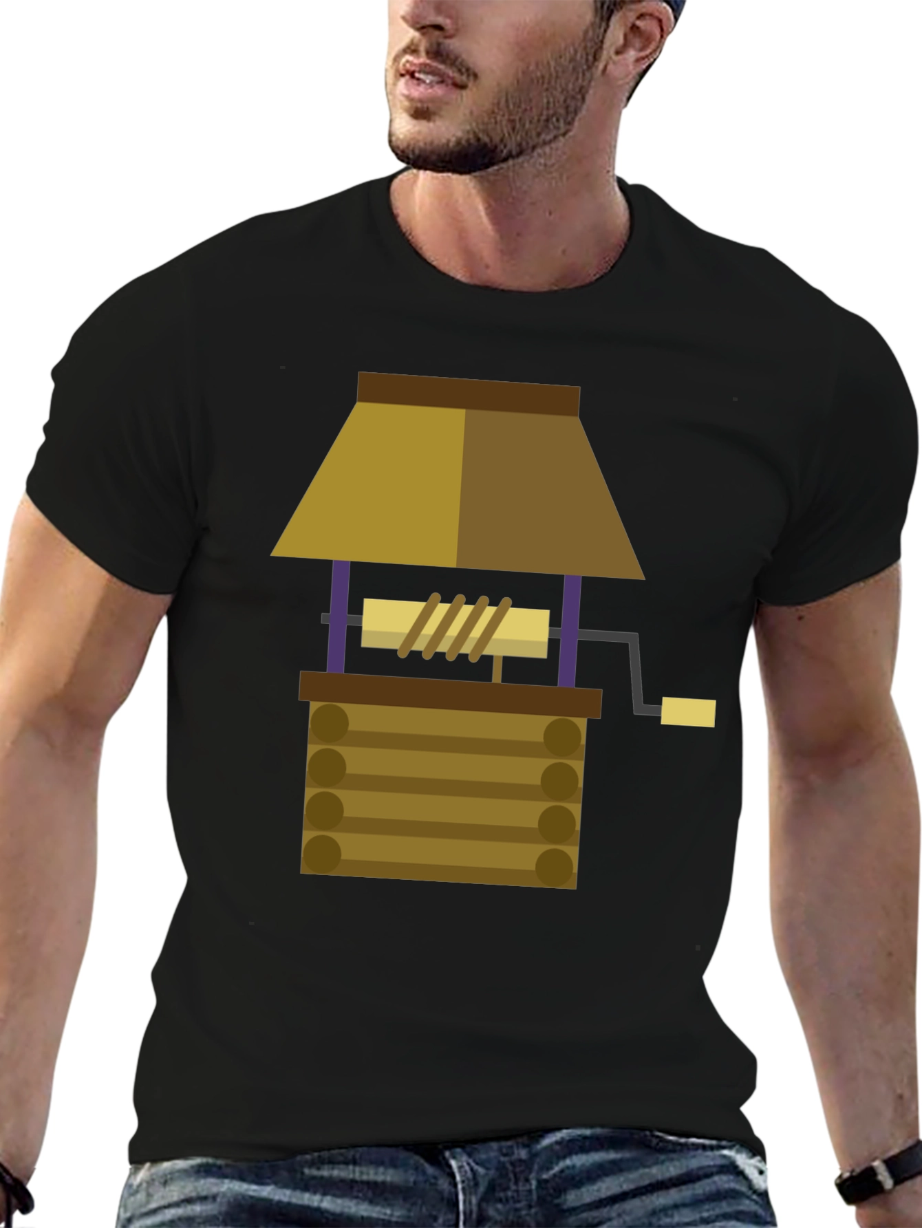 Cartoon Wishing Well Graphic Tee - Black