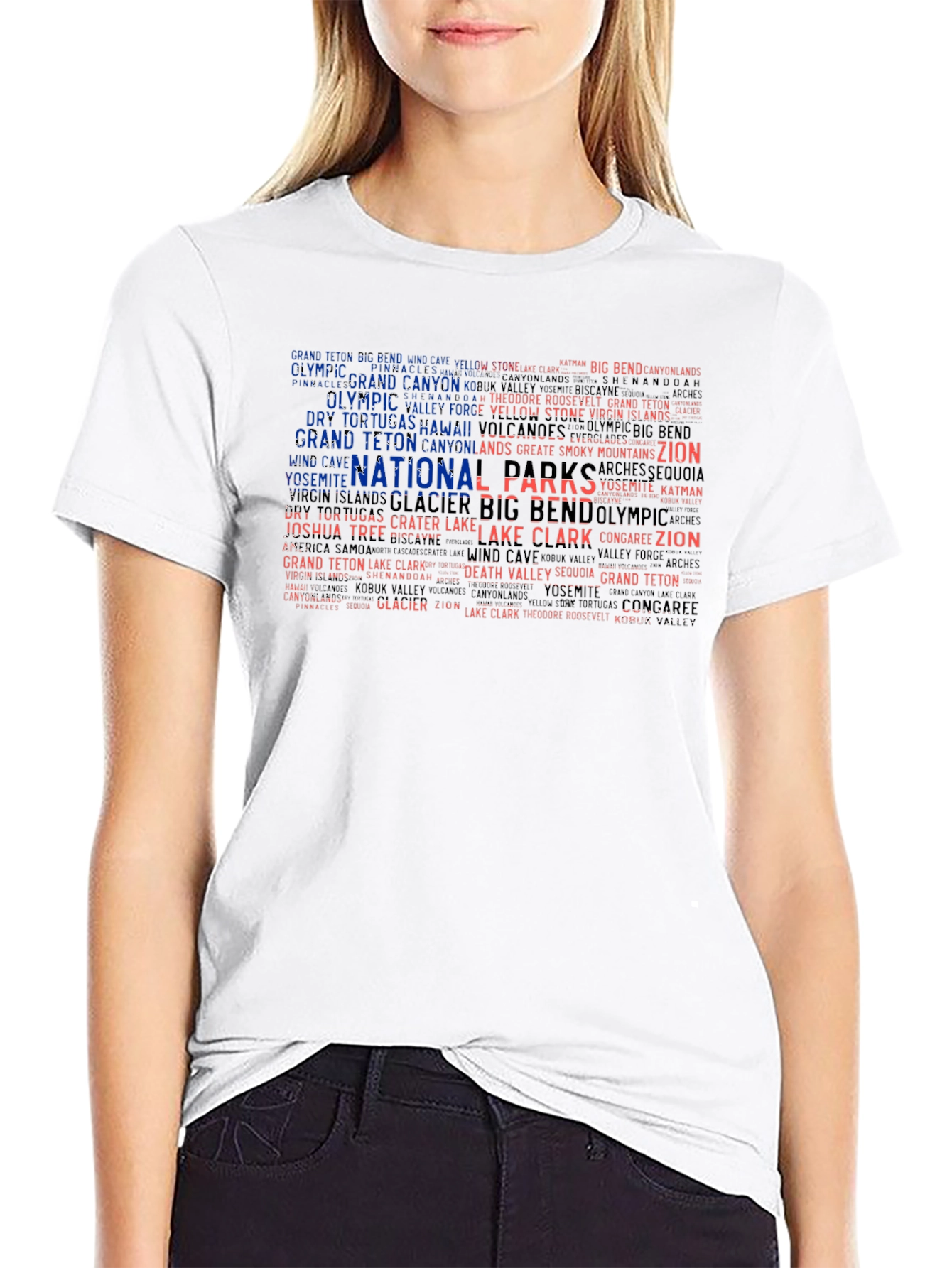 National Park Names USA Flag Graphic T-Shirt