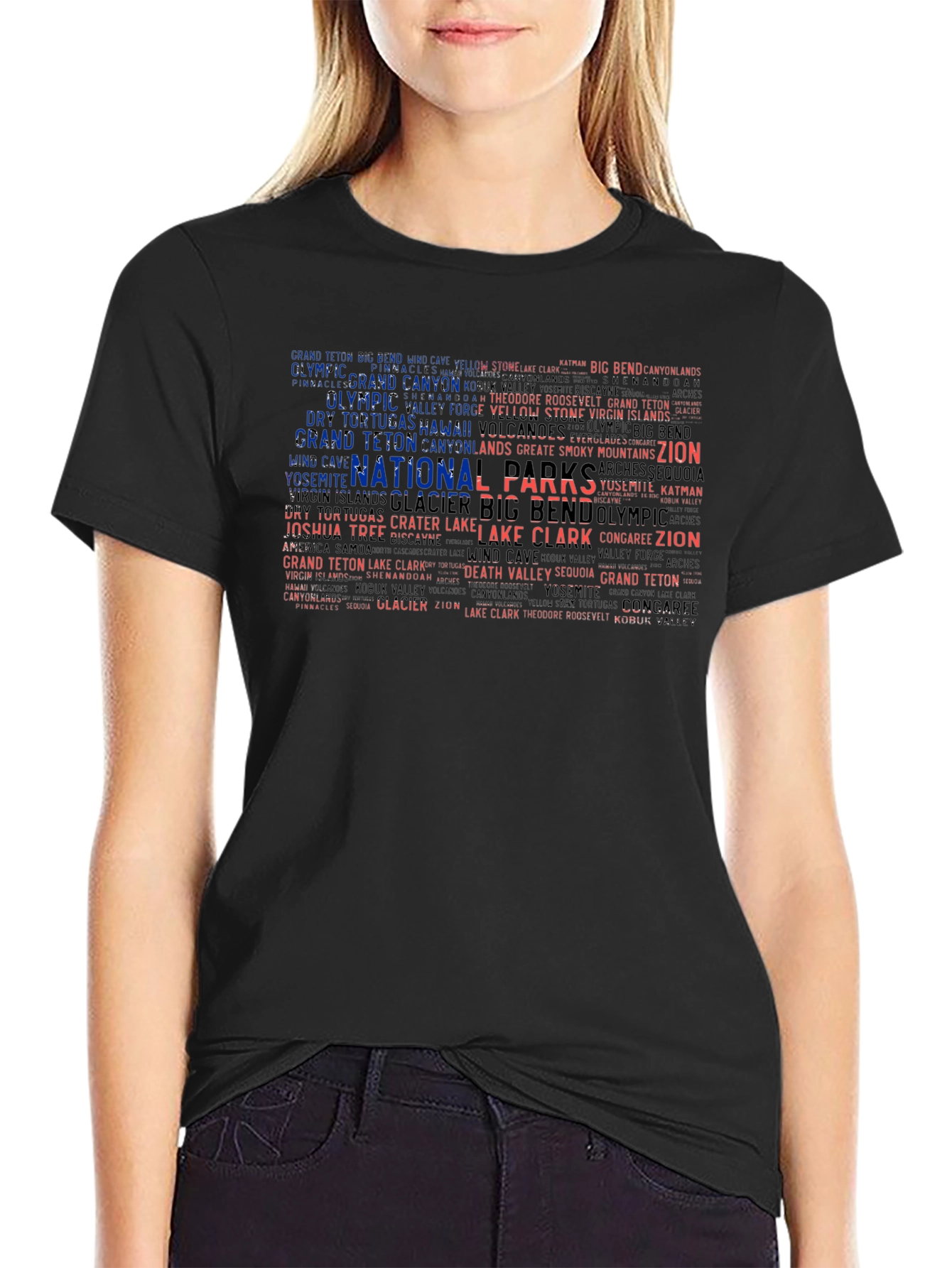 National Park Names USA Flag Graphic T-Shirt