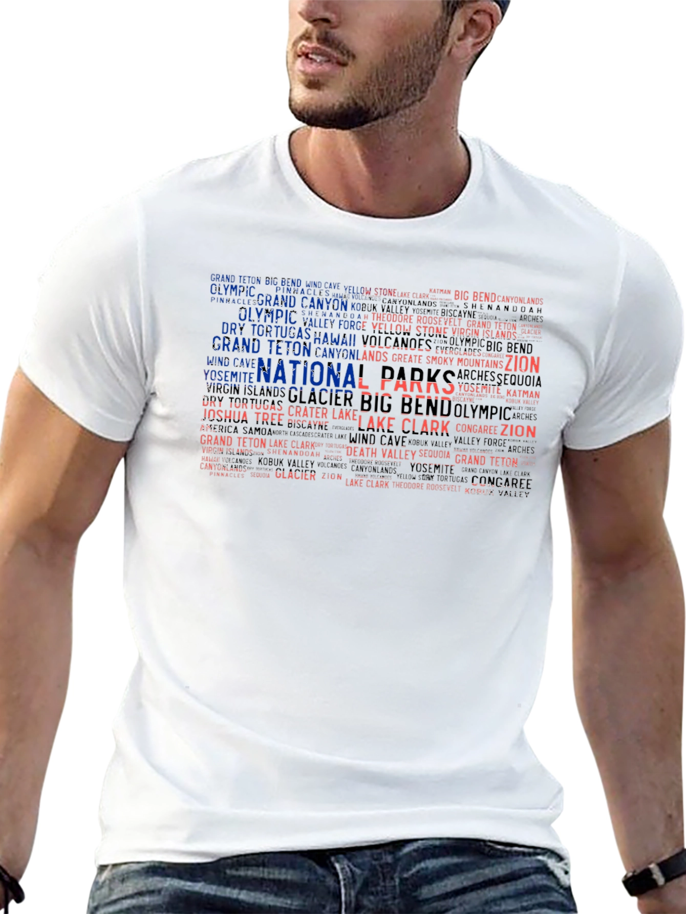 National Park Names USA Flag Graphic T-Shirt