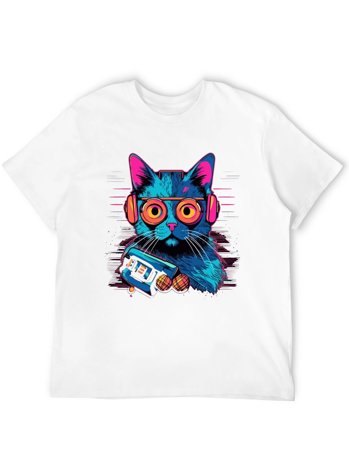 Retro Cat Gamer Black T-Shirt